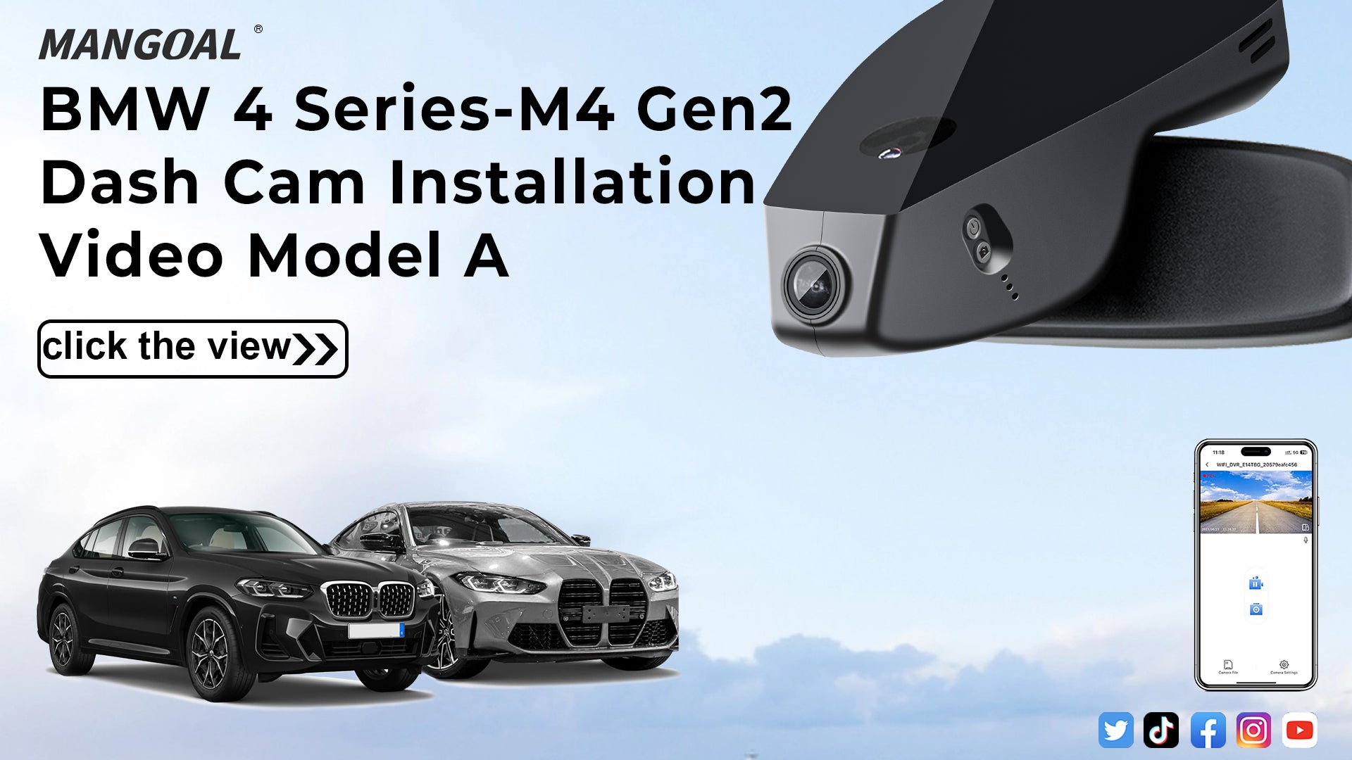 Load video: Mangoal Front 4K & Rear 1080P Dash Cam for BMW 4-Series Gen2 G22 G23 G26 2021-2026 M4 G82 G83 (Model A)