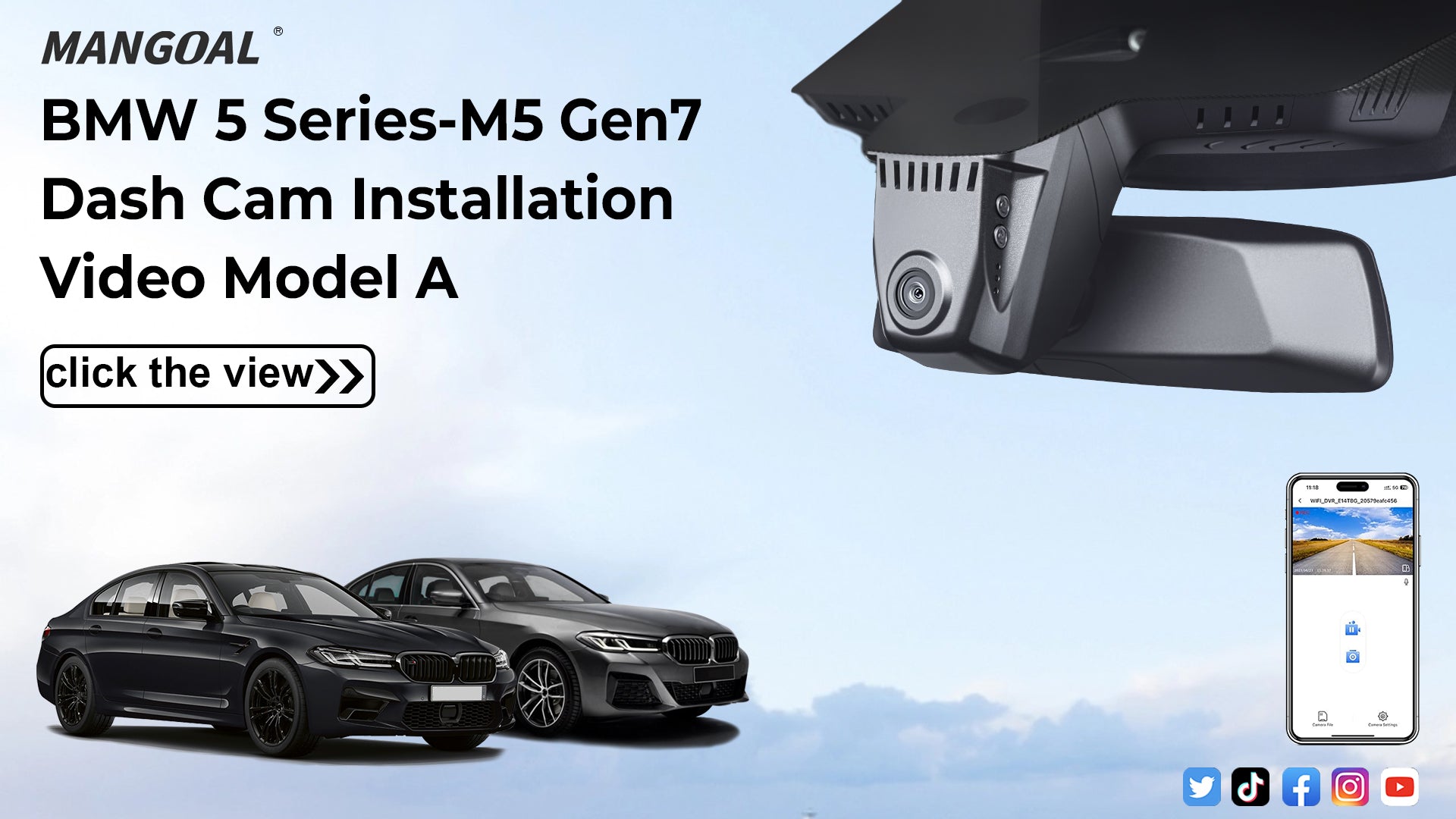 Load video: Mangoal Front 4K HDR Dash Cam STARVIS 2 for BMW 5 Series Gen7 G30 G31 G38 2018-2023 Select 2017 M5 F90(Model A)