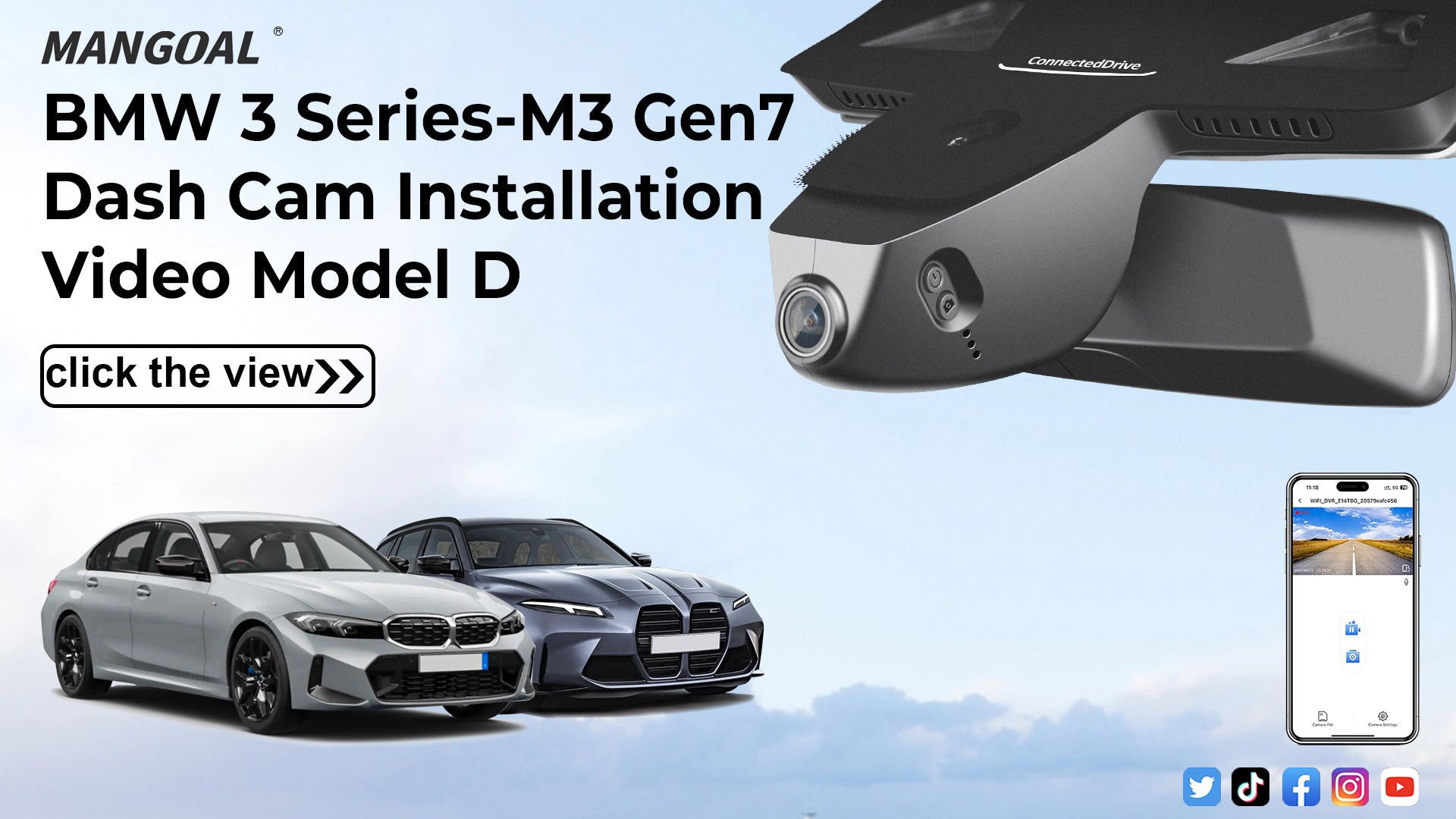 Load video: Mangoal Front 4K HDR Dash Cam STARVIS 2 for BMW 3-Series Gen7 G20 G21 G28 2020-2026 Select 2019 M3 G80 G81(Model D)