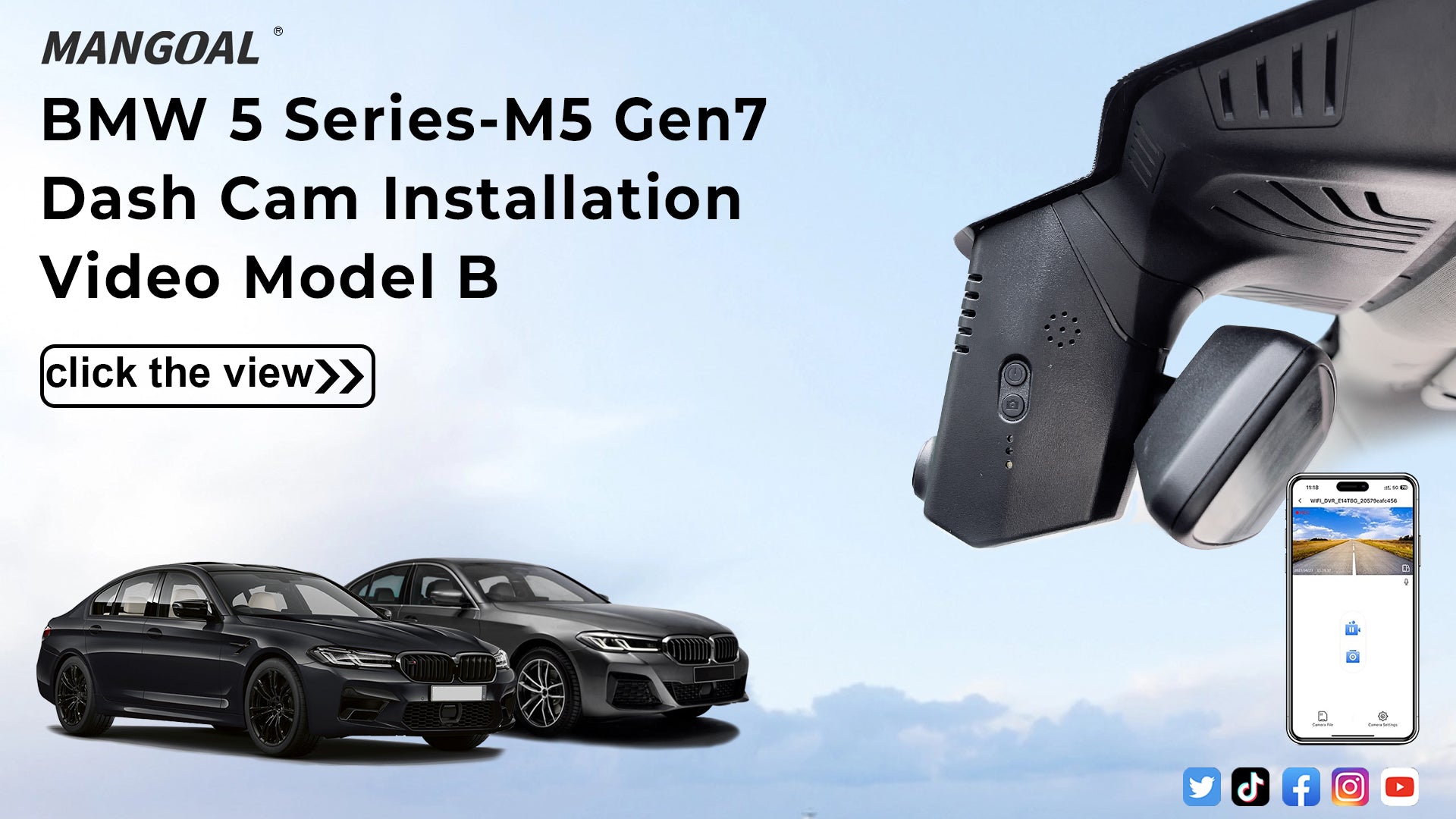Load video: Mangoal Front 4K HDR Dash Cam STARVIS 2 for BMW 5 Series Gen7 G30 G31 G38 2018-2023 Select 2017 M5 F90(Model B)