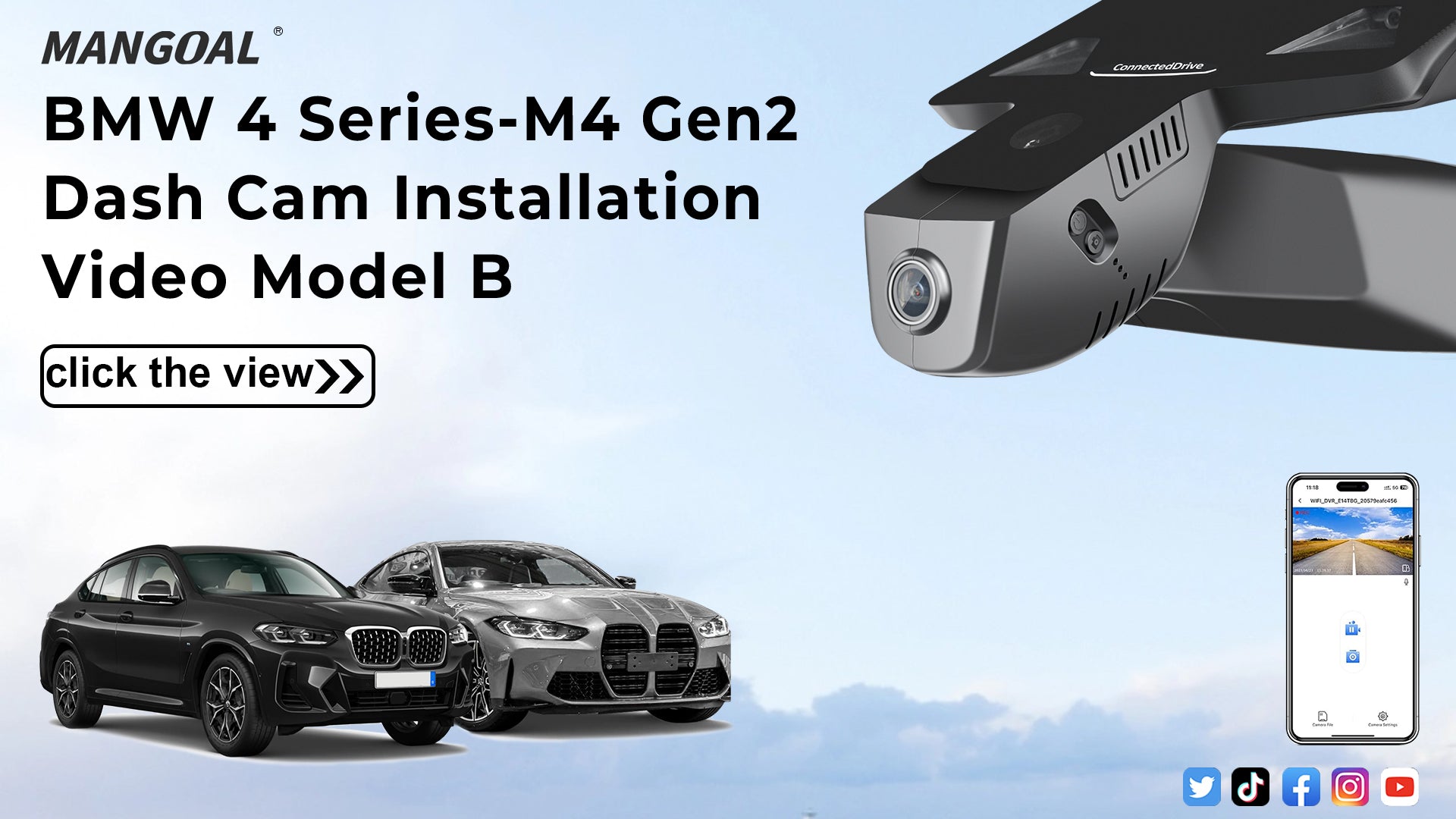 Load video: Mangoal Front 4K HDR Dash Cam STARVIS 2 for BMW 4-Series Gen2 G22 G23 G26 2021-2026 M4 G82 G83(Model B)