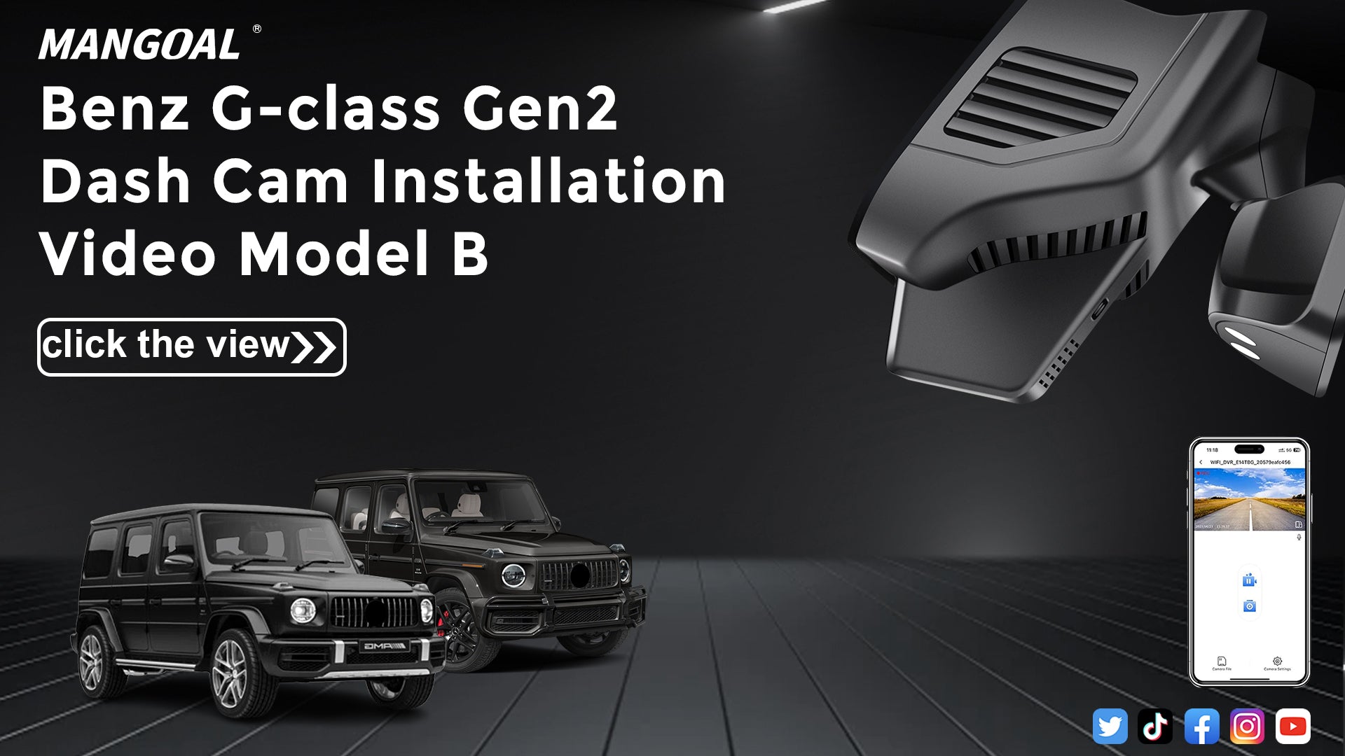 Load video: Mangoal Front 4K HDR Dash Cam STARVIS 2 IMX678 for Mercedes-Benz G-Class W463 Gen2 2019-2024, AMG G63 2019-2024(Model B)