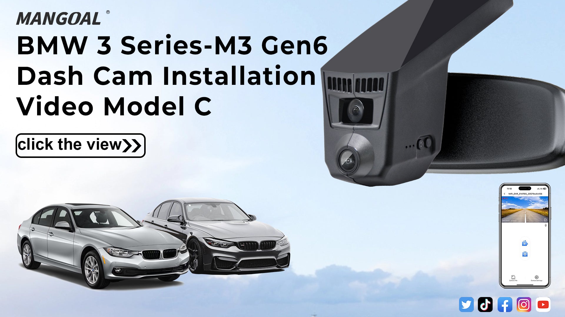 Load video: Mangoal Front 4K HDR Dash Cam STARVIS 2 for BMW 3-Series Gen6 F30 F31 F34 F35 2012-2018 Select 2019 M3 F80(Model C)
