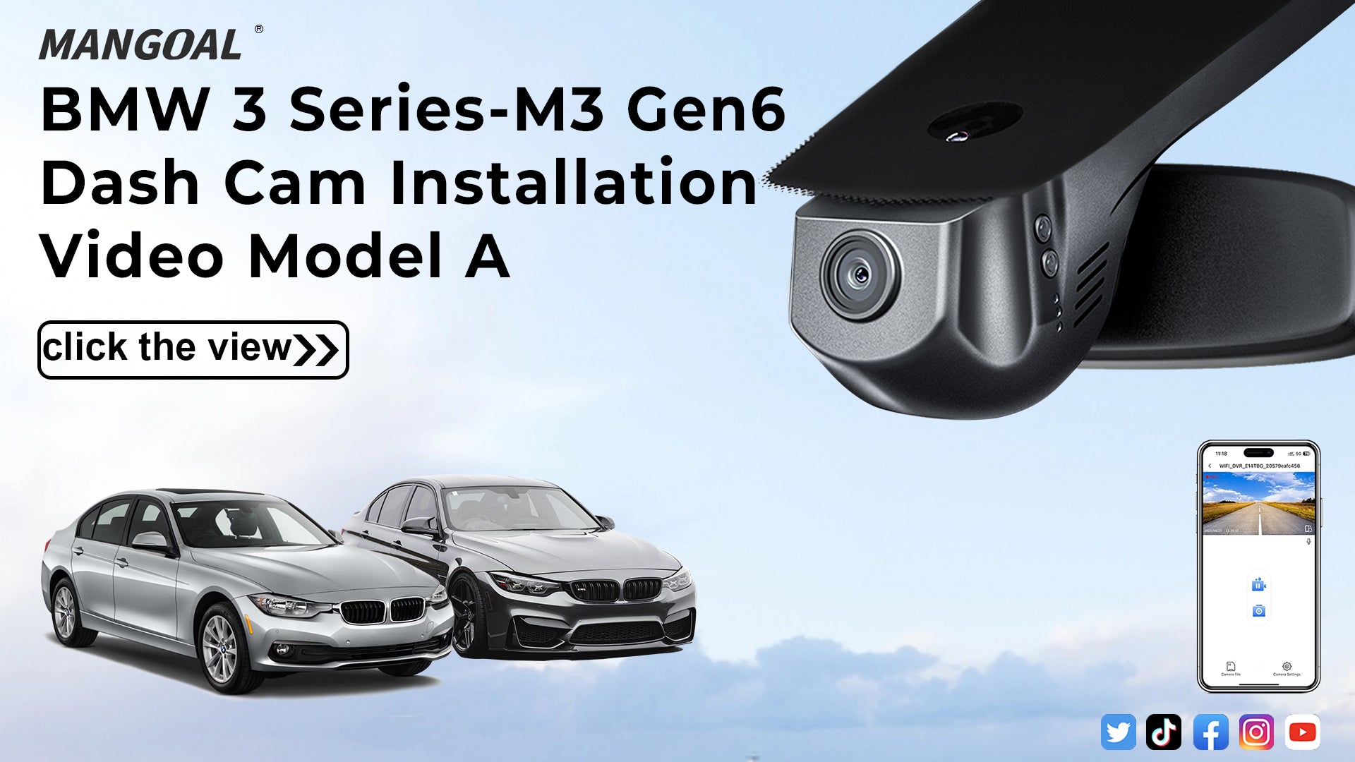 Load video: Mangoal Front 4K HDR Dash Cam STARVIS 2 for BMW 3-Series Gen6 F30 F31 F34 F35 2012-2018 Select 2019 M3 F80(Model A)