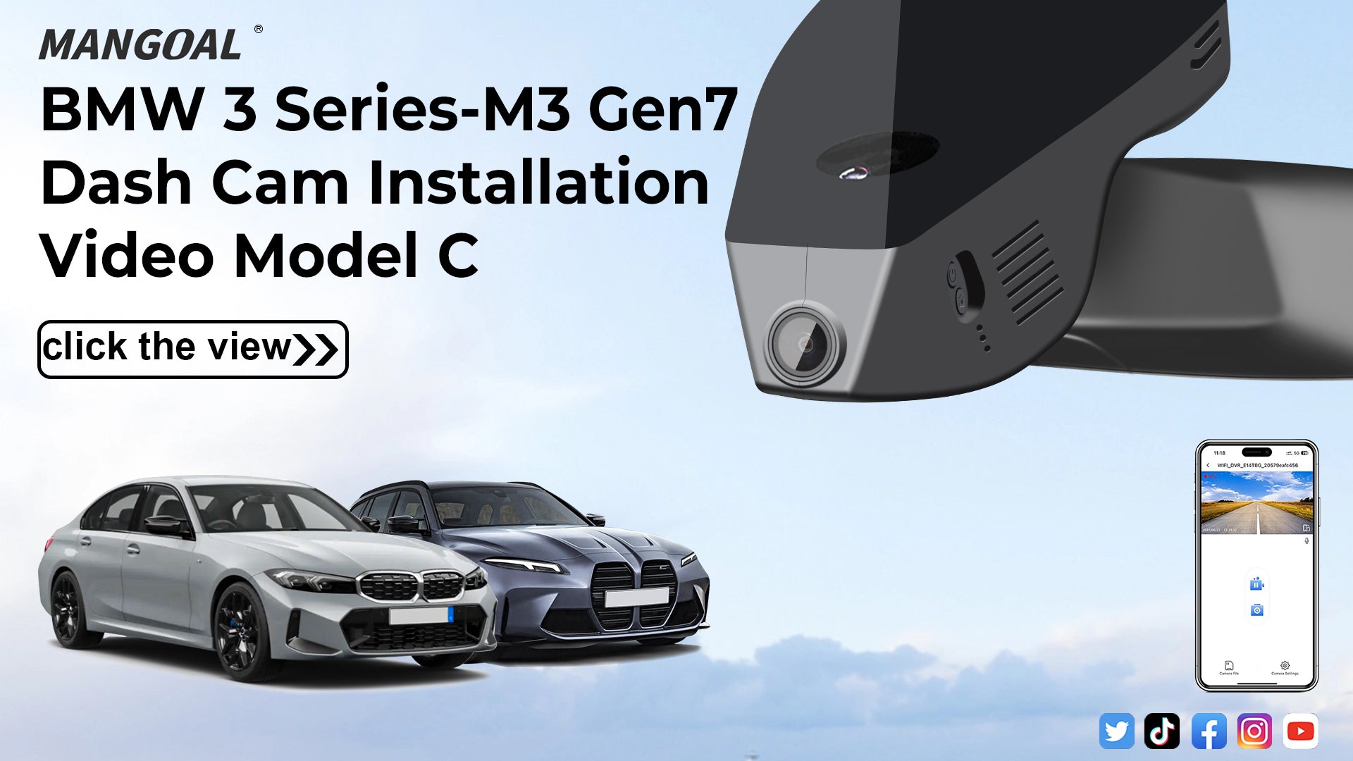 Load video: Mangoal Front 4K HDR Dash Cam STARVIS 2 for BMW 3-Series Gen7 G20 G21 G28 2020-2026 Select 2019 M3 G80 G81(Model C)