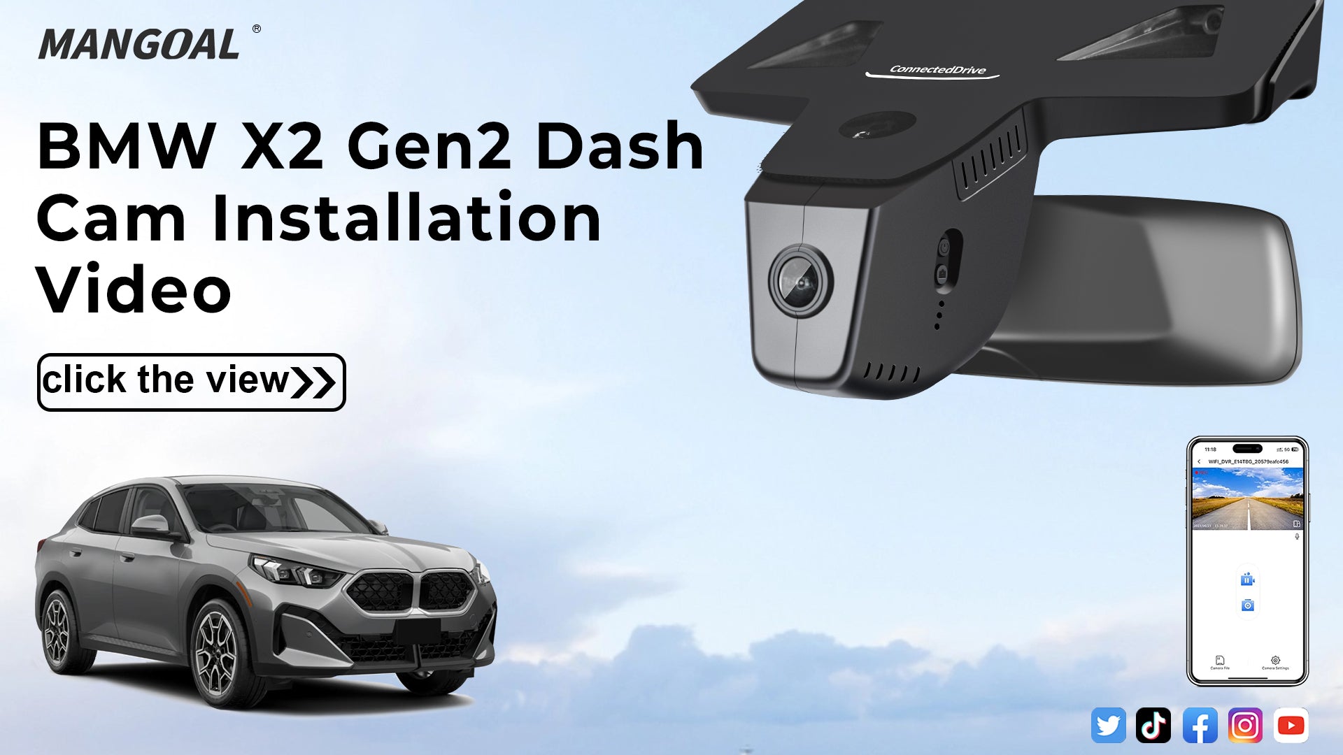 Load video: Mangoal Front 4K HDR Dash Cam STARVIS 2 for BMW X2 U10 Gen2 2024-2026