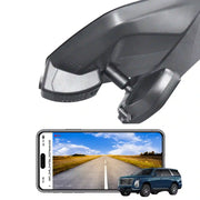 Car camera with smartphone display showing a road and car EScalade ESV one channel camera 
