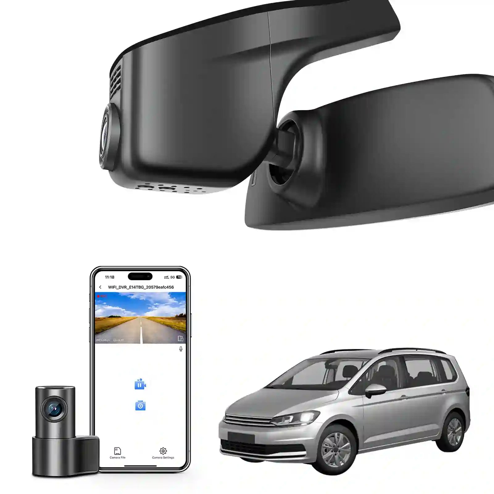 Mangoal Front 4K & Rear 1080p Dash Cam for Volkswagen Touran 2016-2022 2024 (Model A Black)