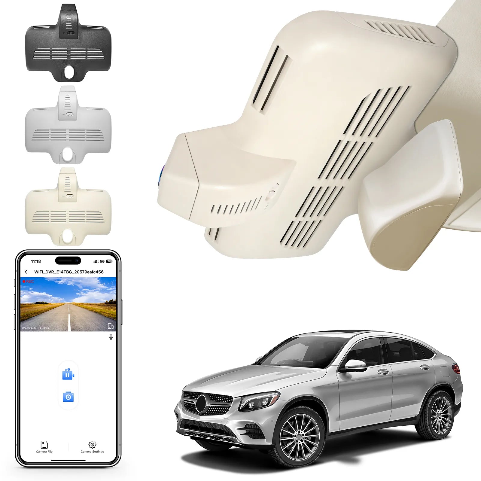 Mangoal 4K Front & 2K Rear 2 Channel HDR Dash Cam, Dual STARVIS 2 IMX678 IMX675 for Mercedes-Benz GLC Gen1 X253/C253 2016-2020(Model D Beige)