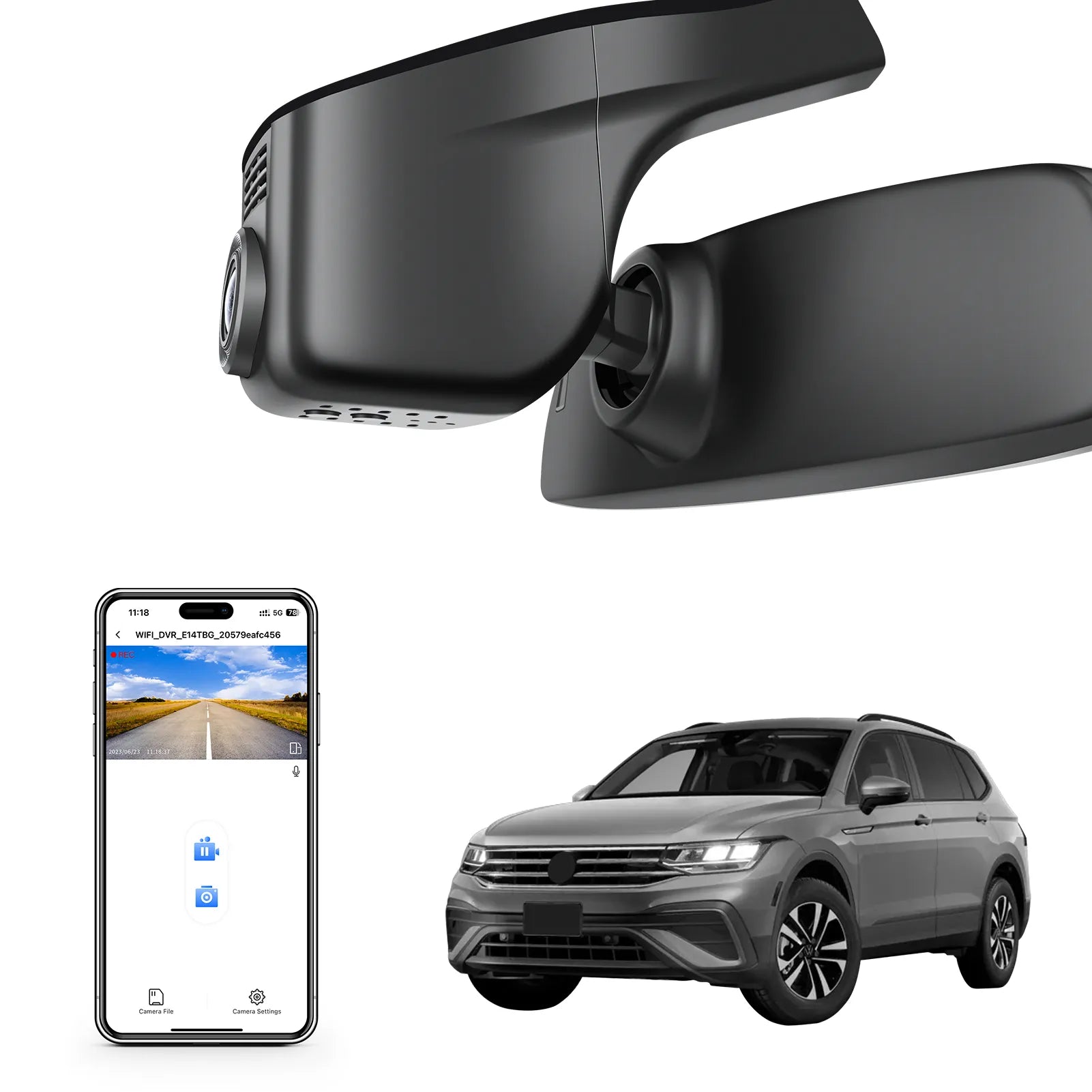 Mangoal Front 4K & Rear 1080p Dash Cam for Volkswagen Tiguan 2018-2024 Gen2 AD/BW (Model A Black)