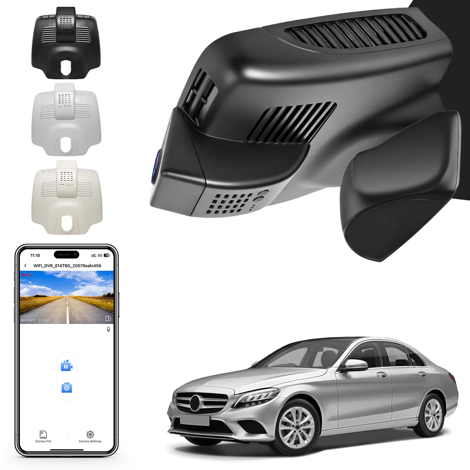 Mangoal Front 4K HDR Dash Cam STARVIS 2 IMX678 for Mercedes-Benz C-Class Gen4 W/S/C/A 205 2015-2021(Model C Black), C200 C250 C300 etc