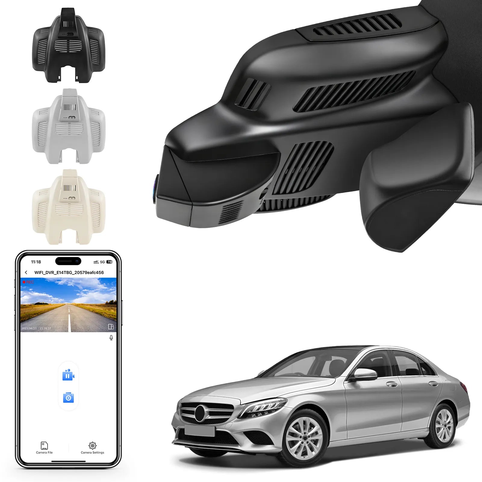 Mangoal Front 4K HDR Dash Cam STARVIS 2 IMX678 for Mercedes-Benz C-Class Gen4 W/S/C/A 205 2015-2021(Model E Black), C200 C250 C300 etc