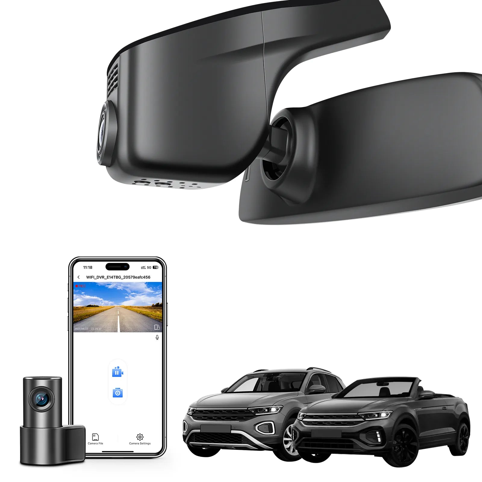 Mangoal Front 4K & Rear 1080p Dash Cam for Volkswagen T-ROC & T-ROC Cabrio 2018-2025 (Model A Black)