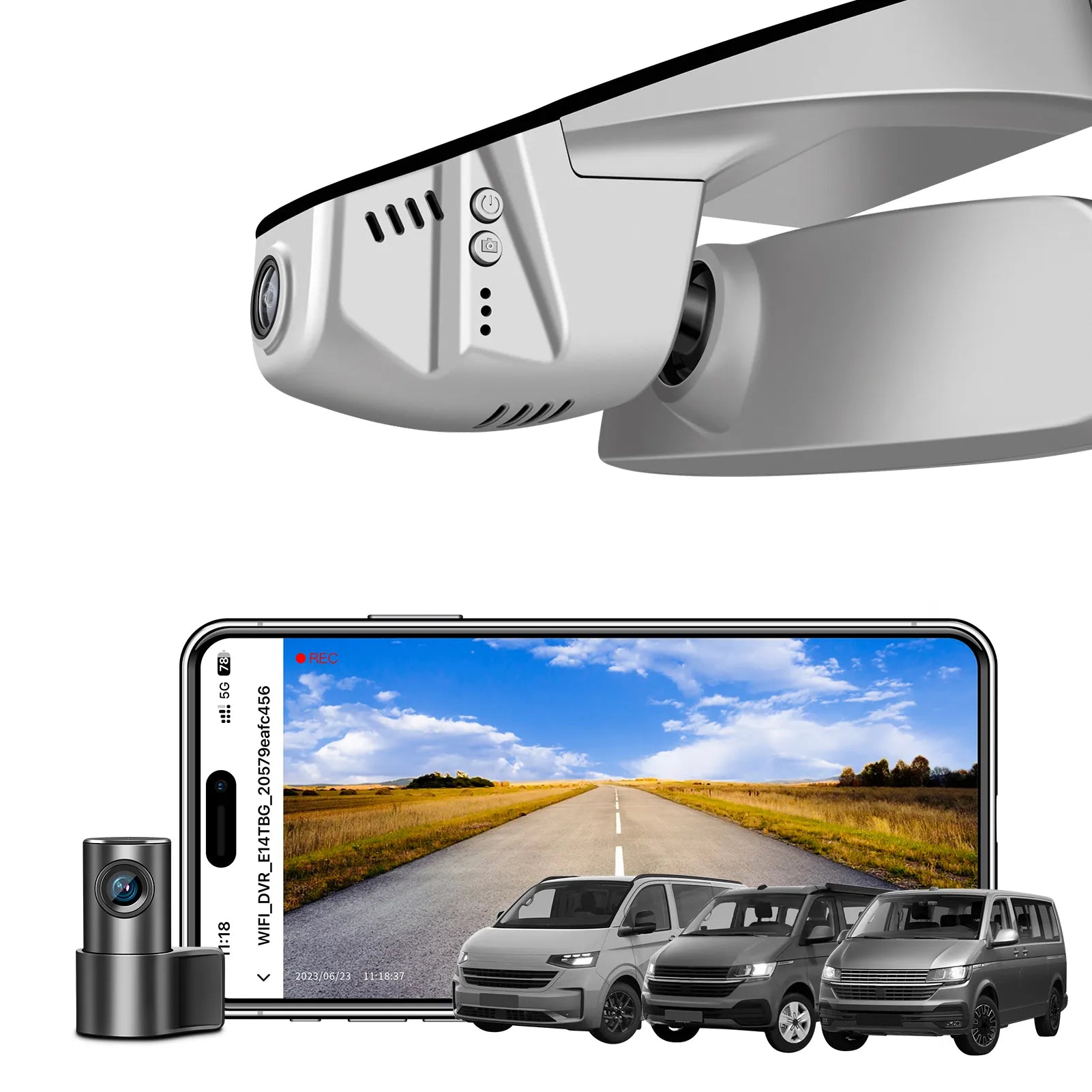 Mangoal 4K Front & 2K Rear 2 Channel HDR Dash Cam, Dual STARVIS 2 IMX678 IMX675, Custom Fit for Volkswagen Transporter T6 T6.1 Multivan & California & Caravelle (Model B Gray)