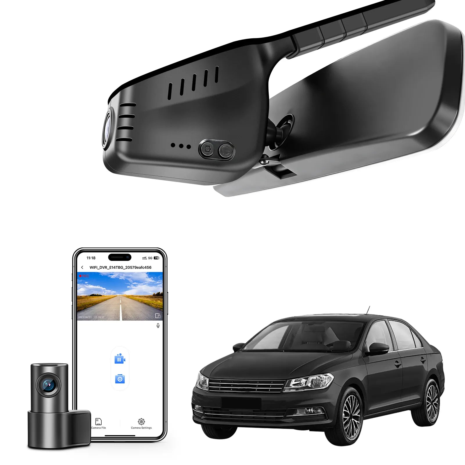 Mangoal Front 4K and Rear 1080P Dash Cam for Volkswagen Rearview Mirror Base Without Sensor Cover (Model A)