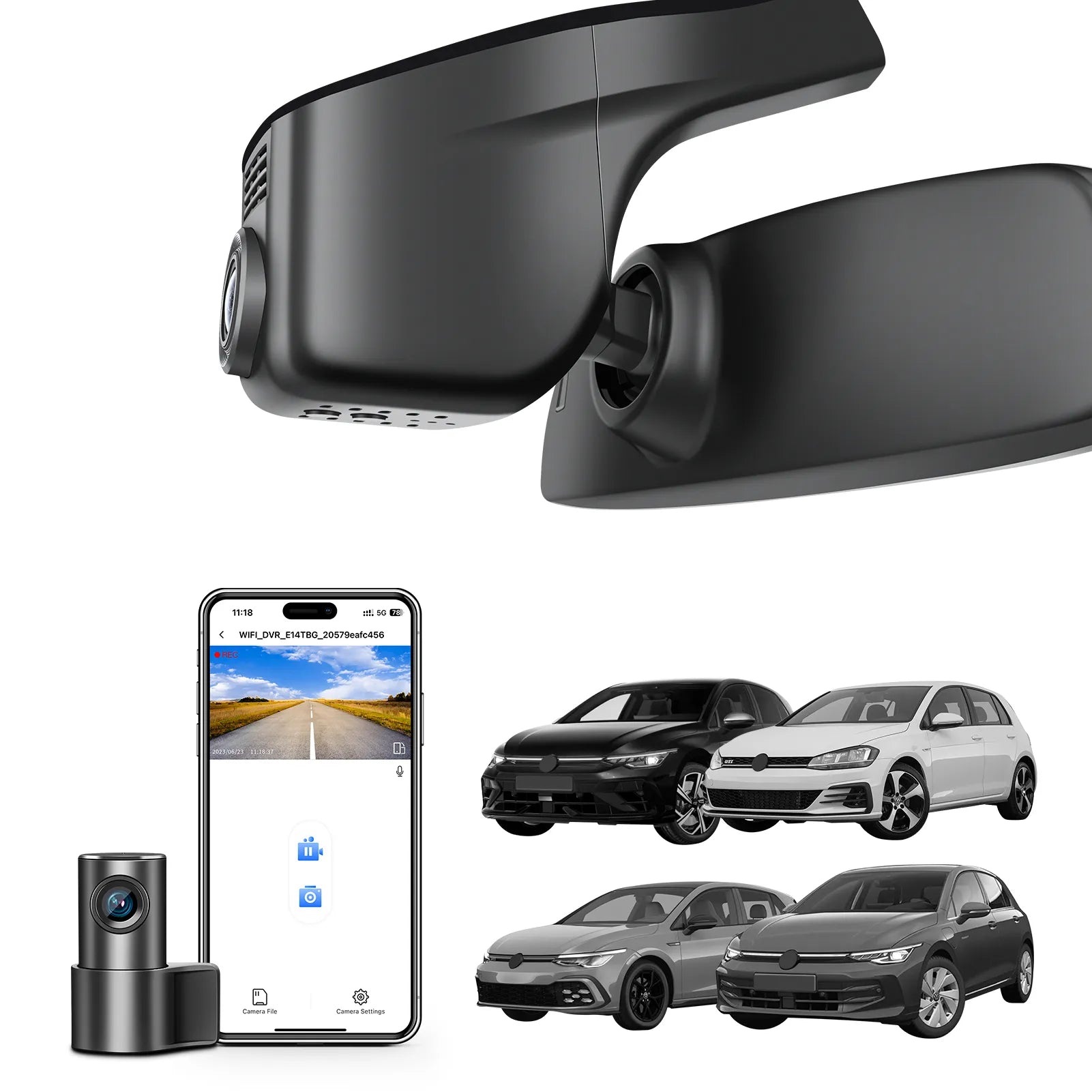 Mangoal 4K Front & 2K Rear 2 Channel HDR Dash Cam, Dual STARVIS 2 IMX678 IMX675, Custom Fit for Volkswagen Golf & Golf GTI & Golf R MK 7/7.5/8 2015-2025 (Model A Black)