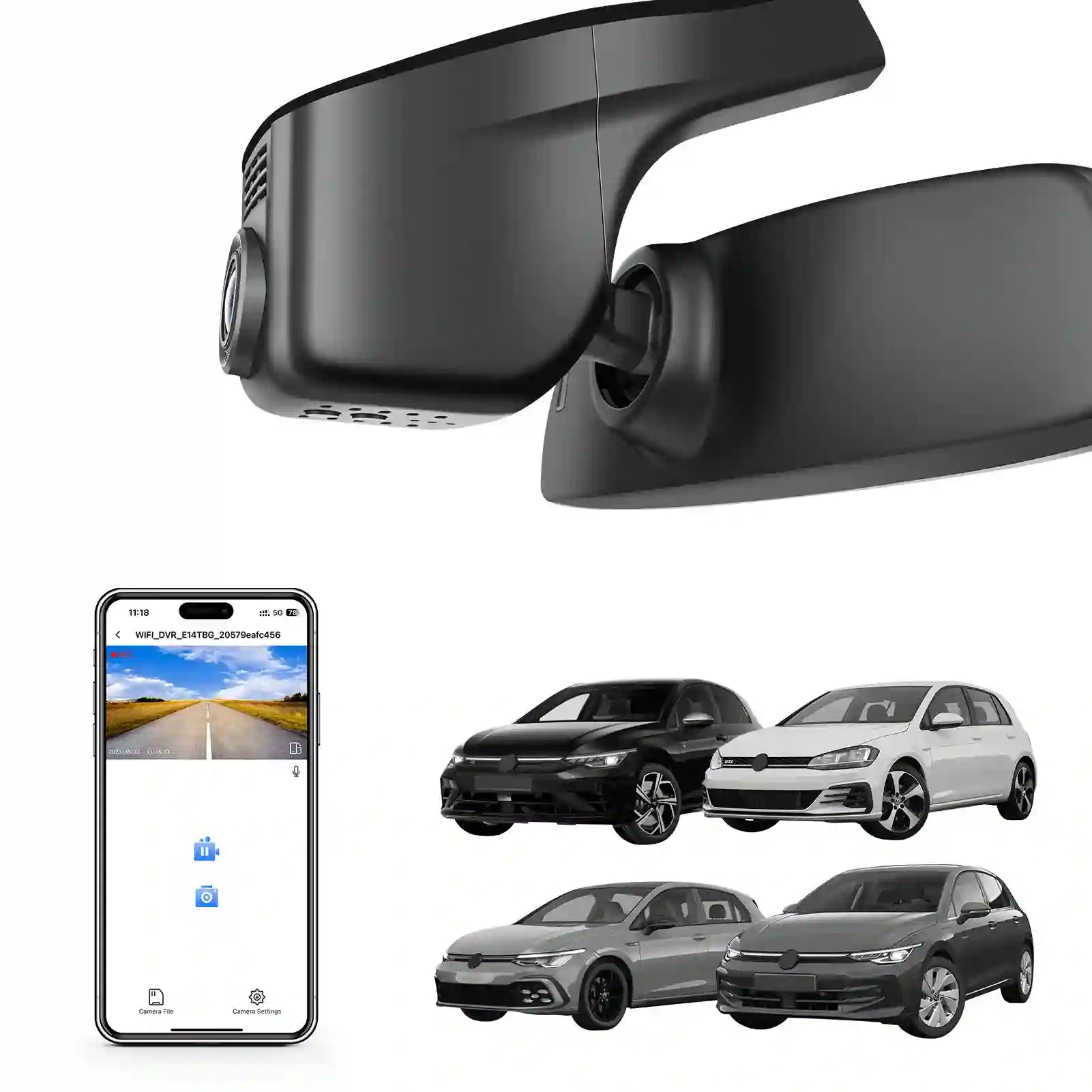 4K Dash Cam fit for Volkswagen Golf & Golf GTI & Golf R MK 7/7.5/8 2015-2025(Model A Black), Rabbit Variant, OEM Look, UHD 2160P, App & WiFi, Loop Recording, Easy to Install, GPS, 64GB Card