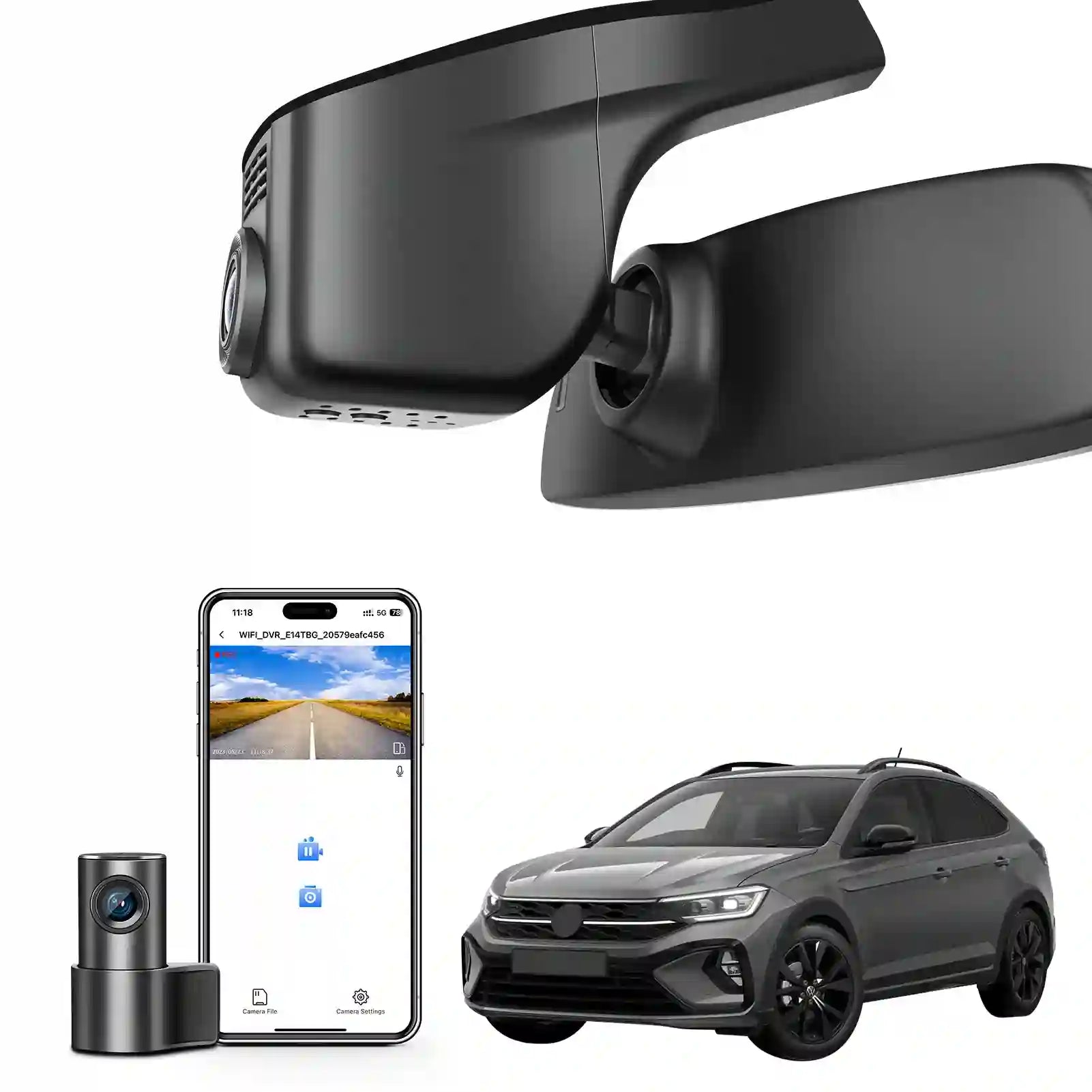 Mangoal Front 4K & Rear 1080p Dash Cam for VolksWagen Taigo 2022-2025 (Model A Black)