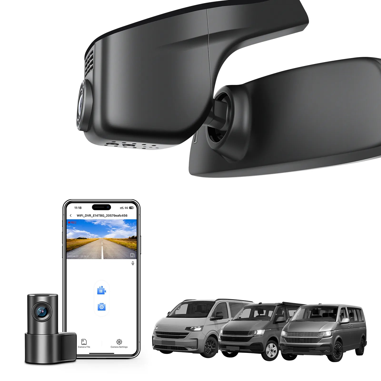 Mangoal 4K Front & 2K Rear 2 Channel HDR Dash Cam, Dual STARVIS 2 IMX678 IMX675, Custom Fit for Volkswagen Transporter T6 T6.1 Multivan & California & Caravelle (Model A Black)