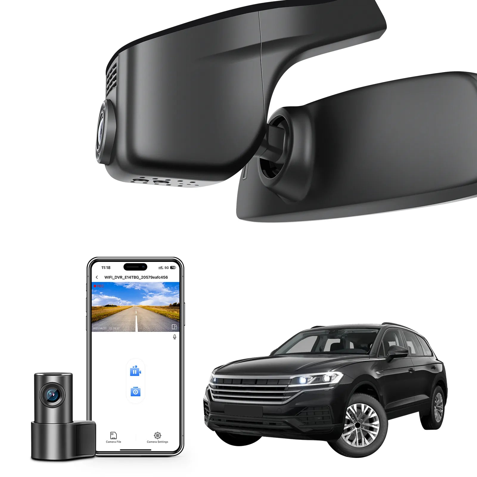 Mangoal 4K Front & 2K Rear 2 Channel HDR Dash Cam, Dual STARVIS 2 IMX678 IMX675, Custom Fit for Volkswagen Touareg 2019-2025 (Model A Black)