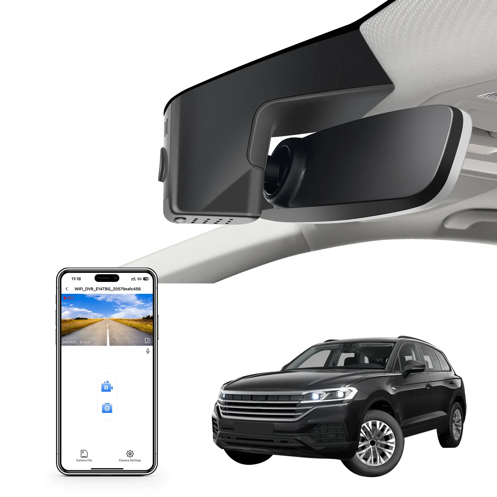 Mangoal Front 4K HDR Dash Cam STARVIS 2 IMX678, Custom Fit for Volkswagen Touareg 2019-2025 (Model B Black)