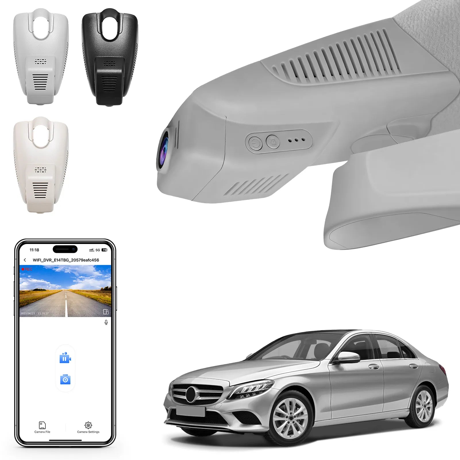 Mangoal Front 4K HDR Dash Cam STARVIS 2 IMX678 for Mercedes-Benz C-Class Gen4 W/S/C/A 205 2015-2021(Model A Gray), C200 C250 C300 etc