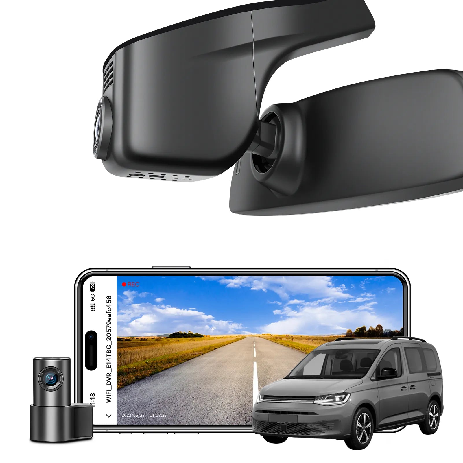 Mangoal 4K Front & 2K Rear 2 Channel HDR Dash Cam, Dual STARVIS 2 IMX678 IMX675, Custom Fit for Volkswagen Caddy 2016-2026 (Model A Black)