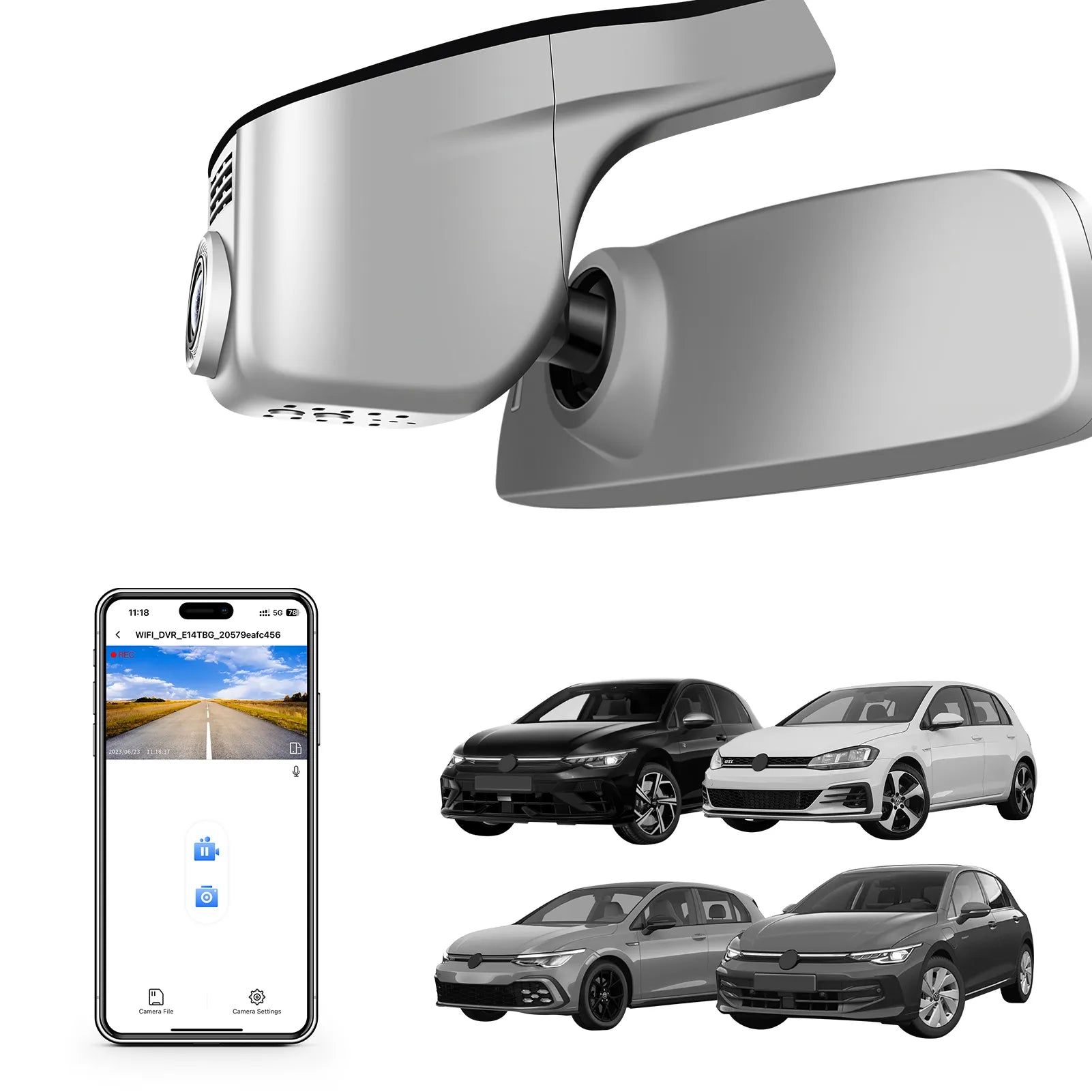 Mangoal Front 4K HDR Dash Cam STARVIS 2 IMX678, Custom Fit for Volkswagen Golf & Golf GTI & Golf R MK 7/7.5/8 2015-2025 (Model A Gray)