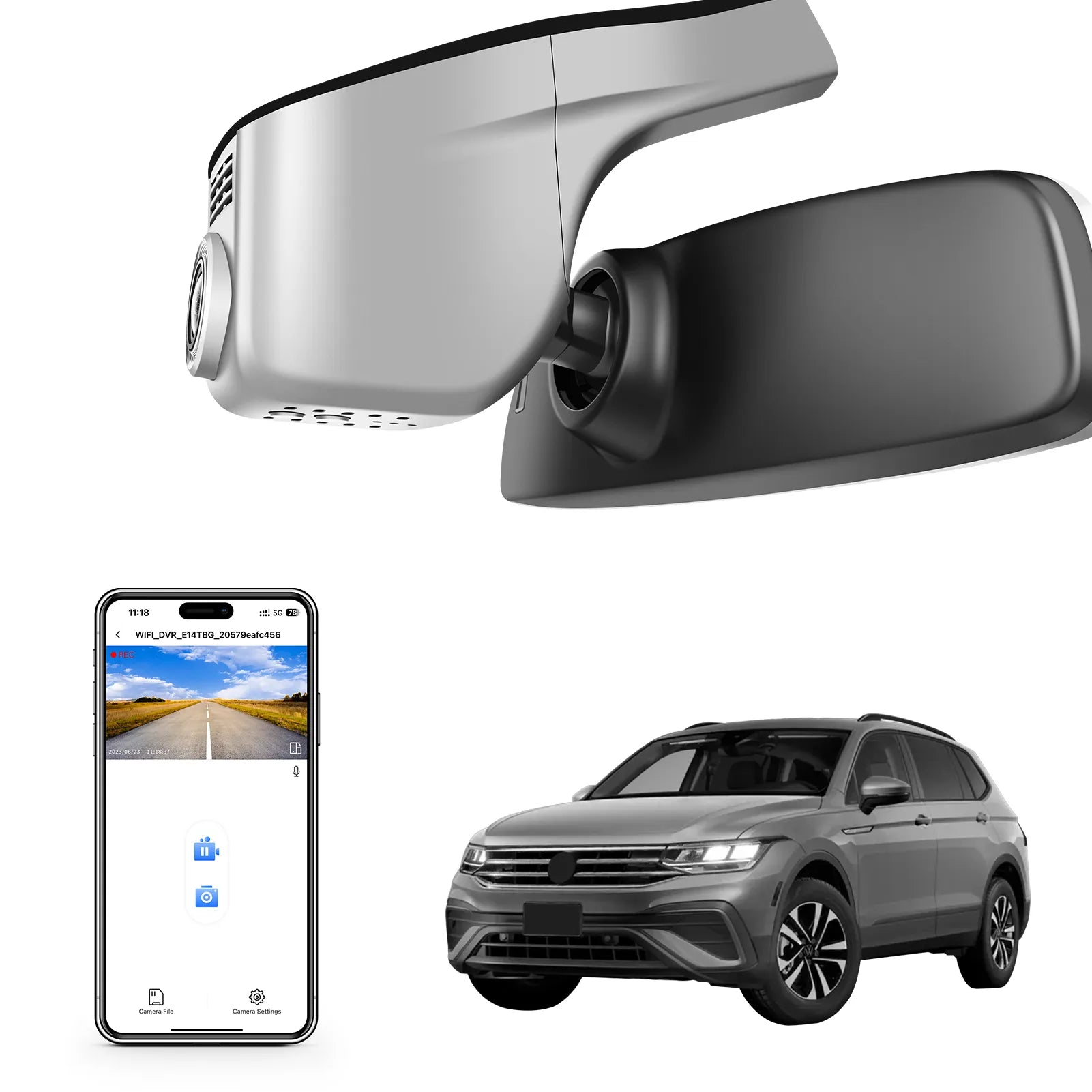 Mangoal 4K Dash Cam for Volkswagen Tiguan 2018-2024 Gen2 AD/BW (Model A Gray)