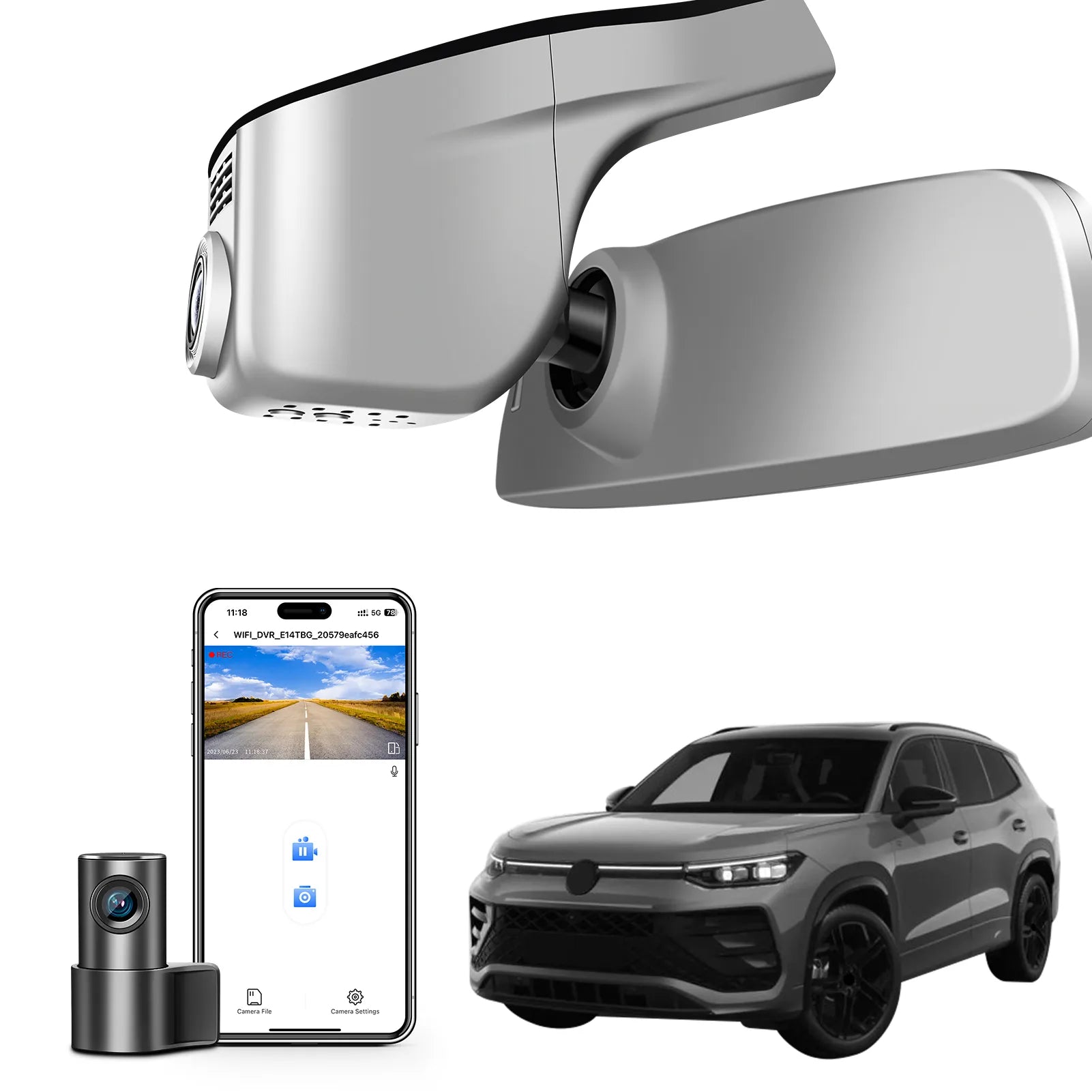 Mangoal 4K Front & 2K Rear 2 Channel HDR Dash Cam, Dual STARVIS 2 IMX678 IMX675, Custom Fit for Volkswagen Tayron 2019-2025(Model A Gray)