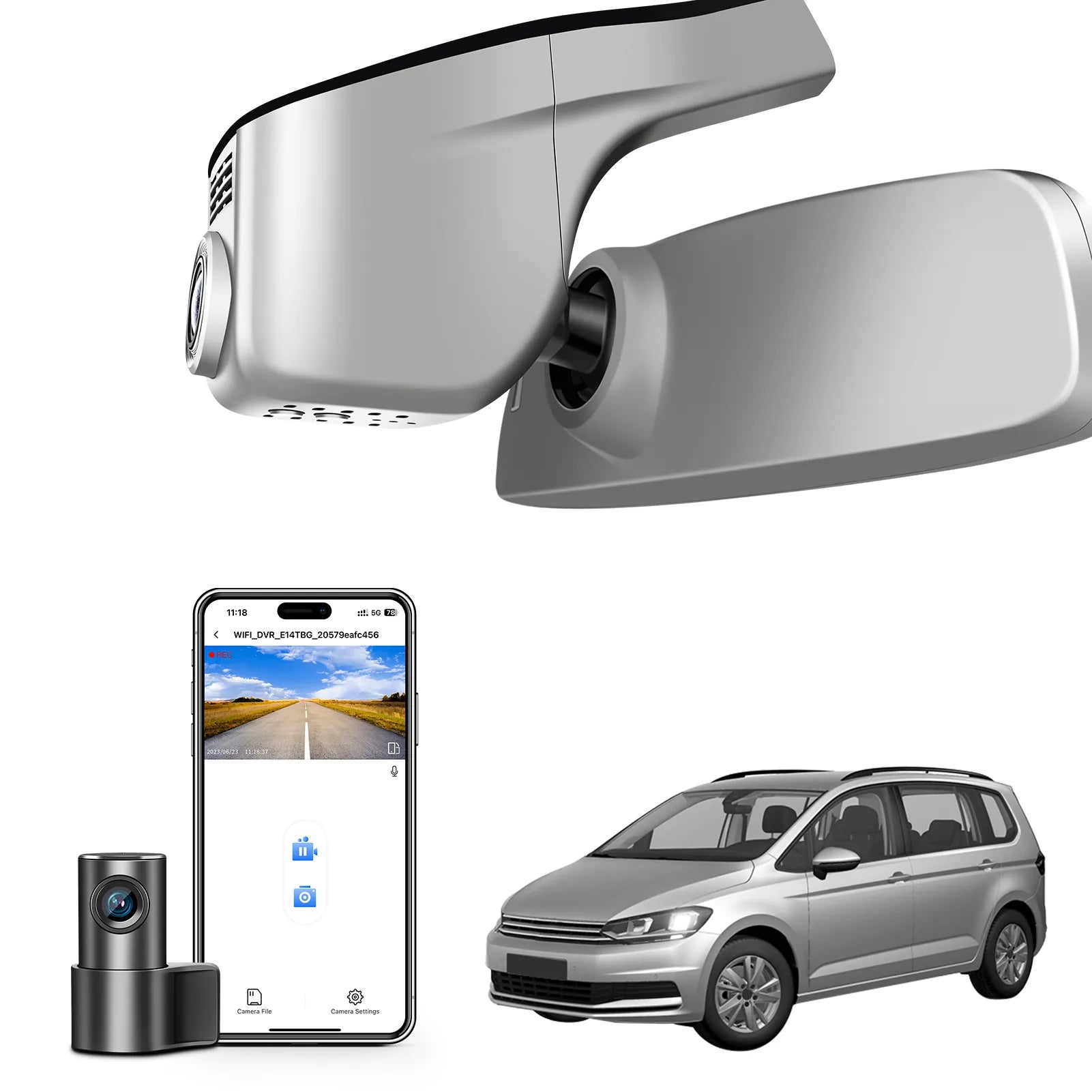 Mangoal 4K Front & 2K Rear 2 Channel HDR Dash Cam, Dual STARVIS 2 IMX678 IMX675, Custom Fit for Volkswagen Touran 2016-2022 2024 (Model A Gray)