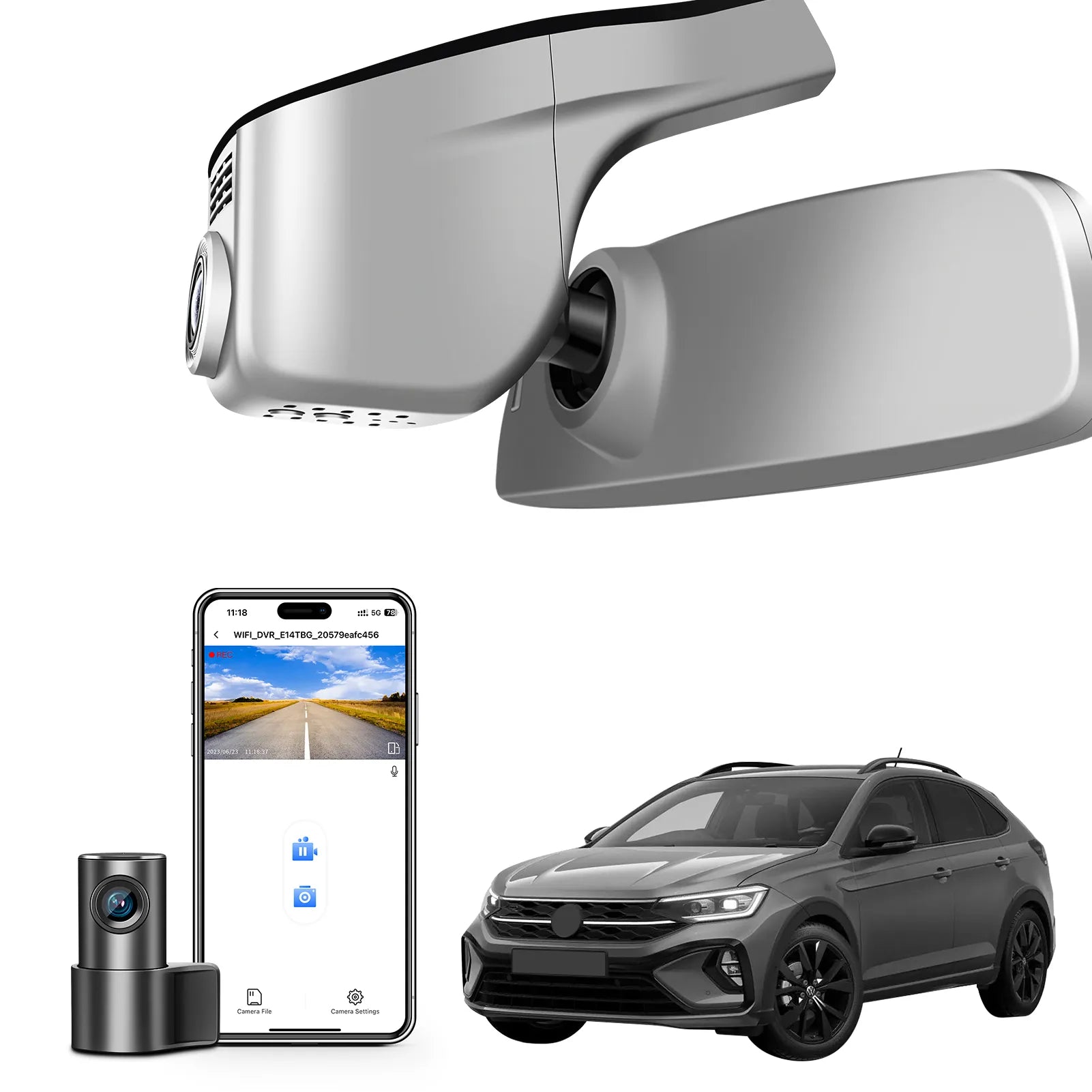 Mangoal 4K Front & 2K Rear 2 Channel HDR Dash Cam, Dual STARVIS 2 IMX678 IMX675, Custom Fit for Volkswagen Taigo 2022-2025 (Model A Gray)