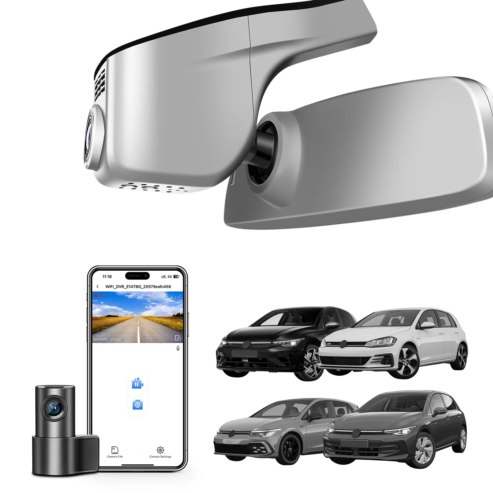 Mangoal 4K Front & 2K Rear 2 Channel HDR Dash Cam, Dual STARVIS 2 IMX678 IMX675, Custom Fit for Volkswagen Golf & Golf GTI & Golf R MK 7/7.5/8 2015-2025 (Model A Gray)
