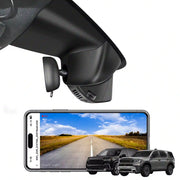 Honda pilot one Channel camera Car dashboard camera with smartphone displaying road view and two cars below on a white background