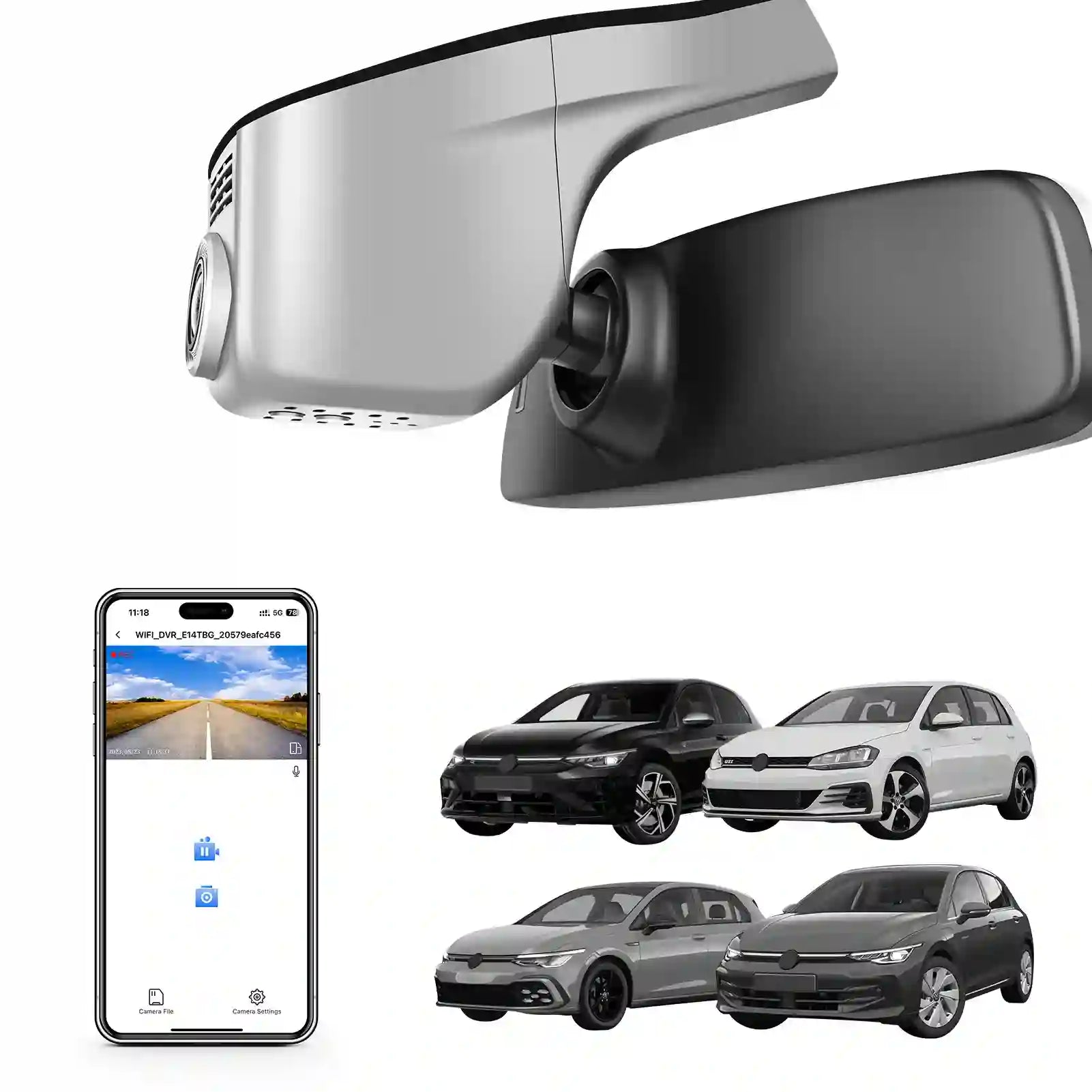 4K Dash Cam fit for Volkswagen Golf & Golf GTI & Golf R MK 7/7.5/8 2015-2025(Model A Gray), Rabbit Variant, OEM Look, UHD 2160P, App & WiFi, Loop Recording, Easy to Install, GPS, 64GB Card