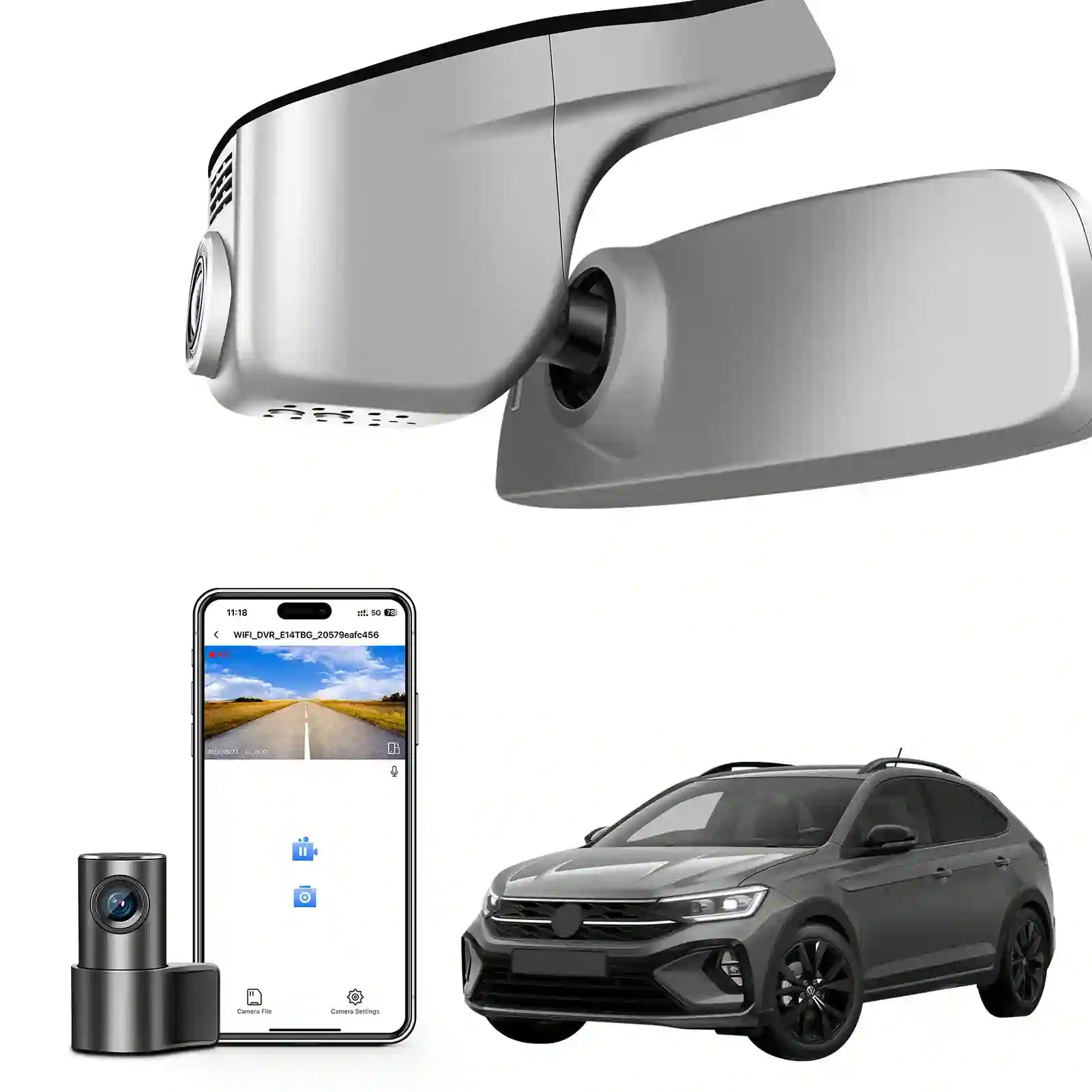 Mangoal Front 4K & Rear 1080p Dash Cam for Volkswagen Taigo 2022-2025 (Model A Gray)