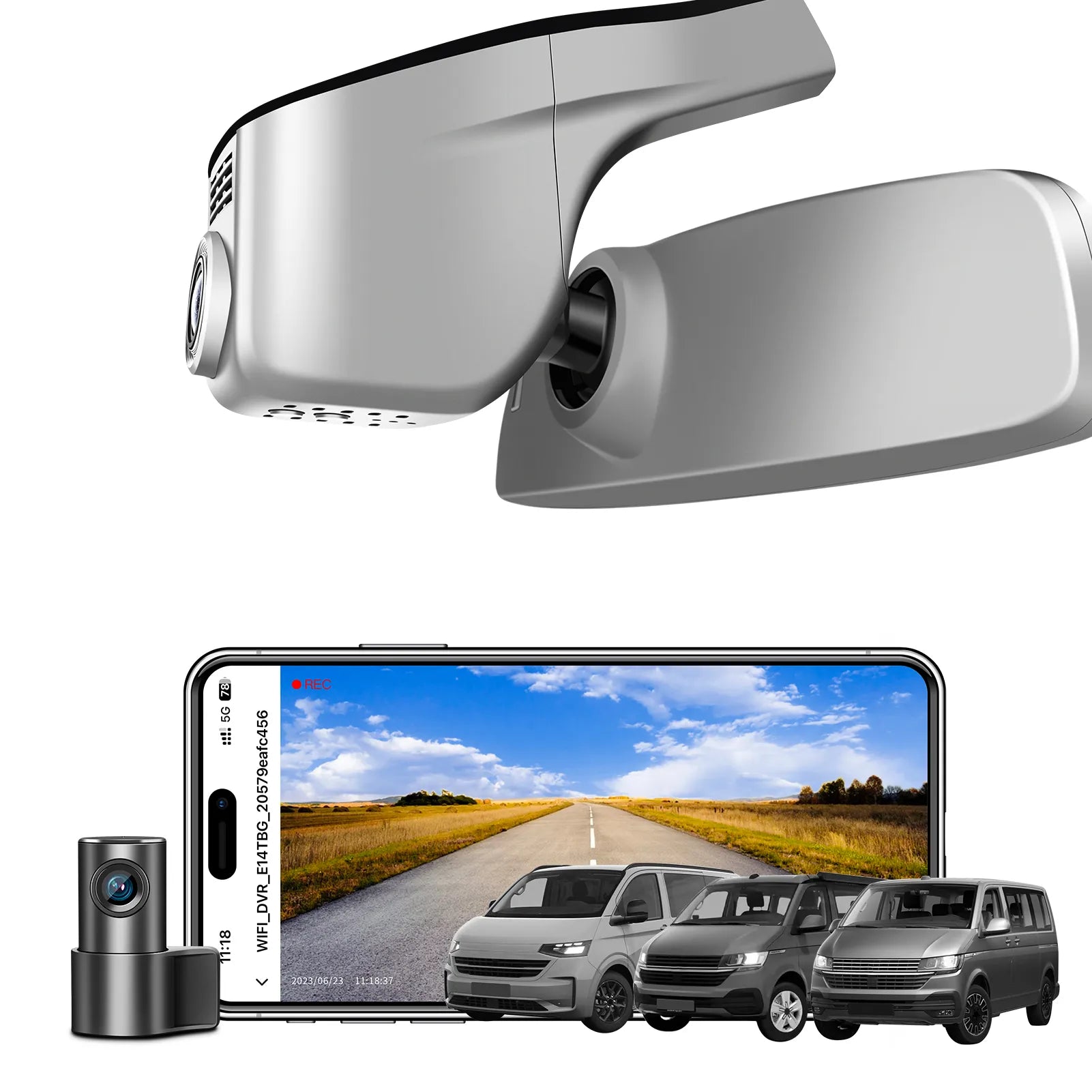 Mangoal 4K Front & 2K Rear 2 Channel HDR Dash Cam, Dual STARVIS 2 IMX678 IMX675, Custom Fit for Volkswagen Transporter T6 T6.1 Multivan & California & Caravelle (Model A Gray)
