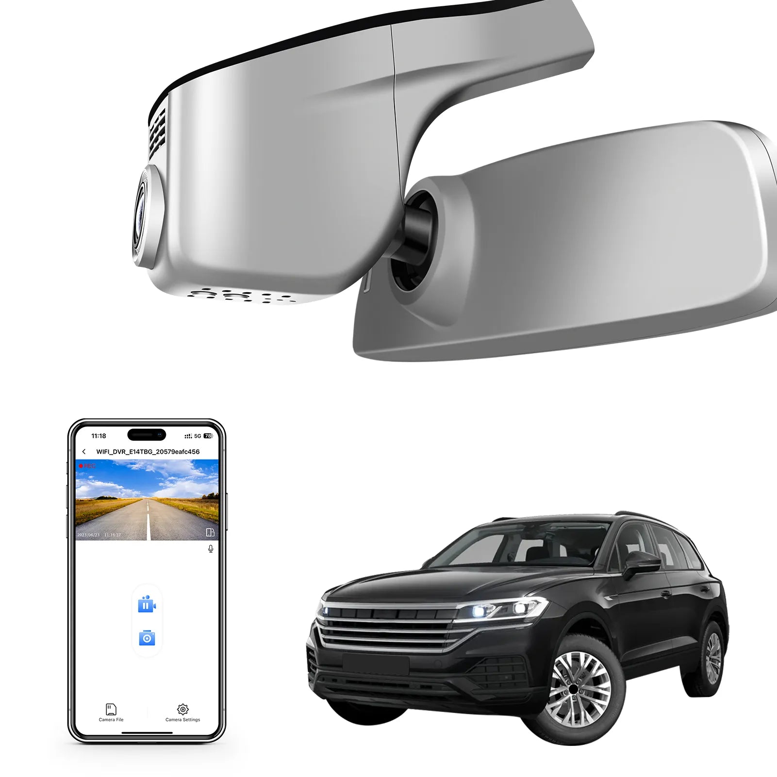 Mangoal Front 4K HDR Dash Cam STARVIS 2 IMX678, Custom Fit for Volkswagen Touareg 2019-2025 (Model A Gray)