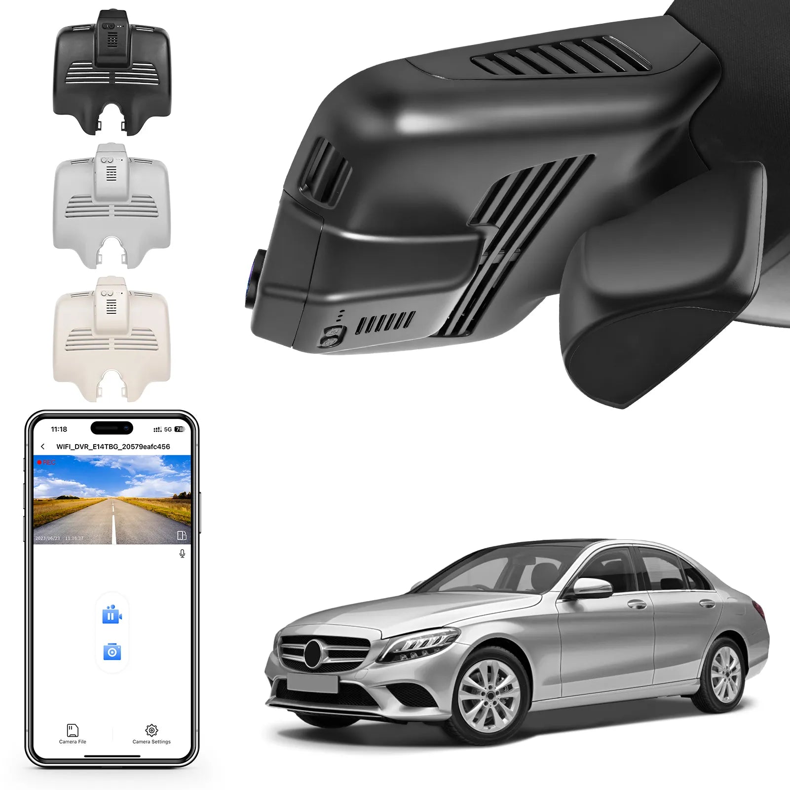 Mangoal Front 4K HDR Dash Cam STARVIS 2 IMX678 for Mercedes-Benz C-Class Gen4 W/S/C/A 205 2015-2021(Model B Black), C200 C250 C300 etc