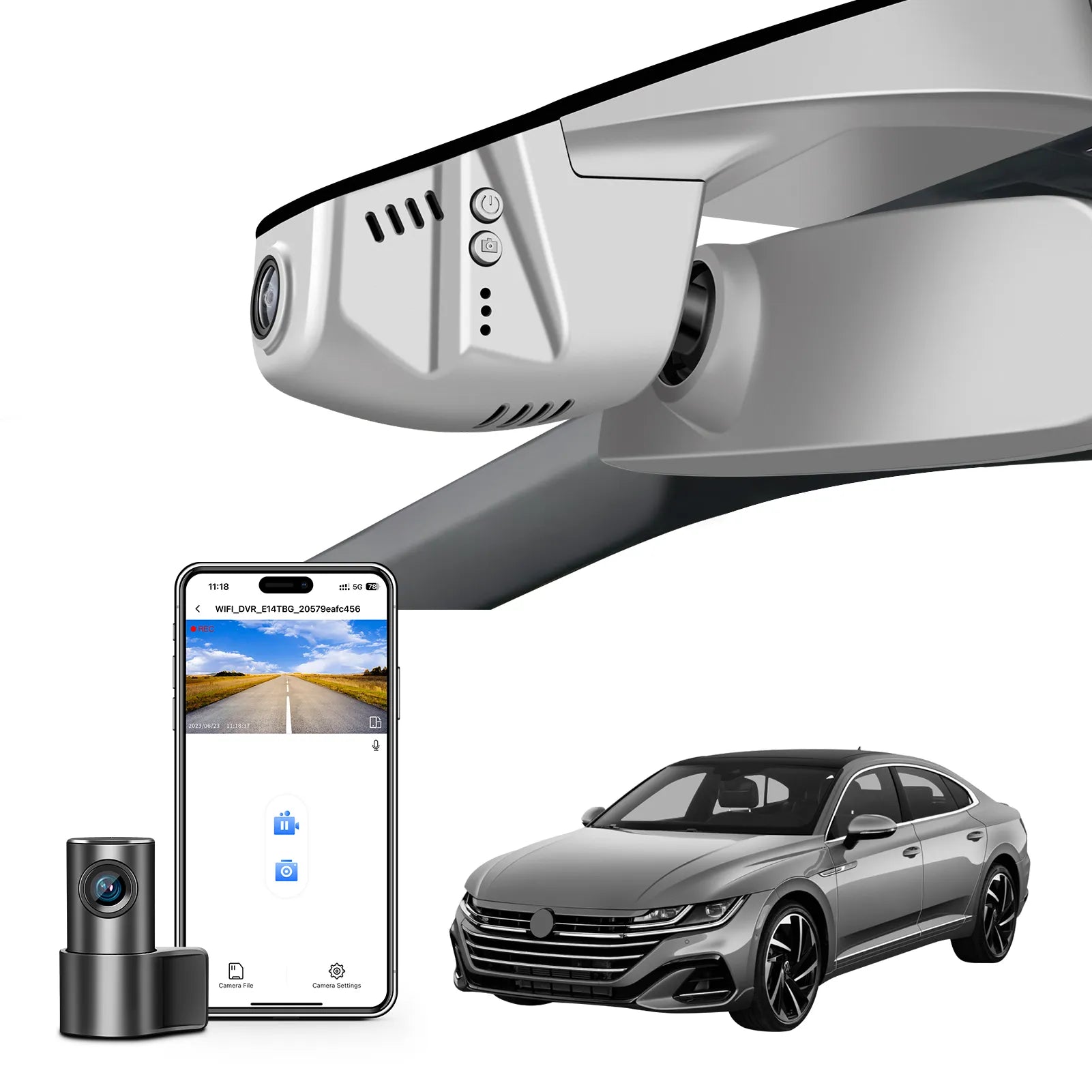 4K Front & 2K Rear 2 Channel HDR Dash Cam, Dual STARVIS 2 IMX678 IMX675, Fit for Volkswagen Arteon 2018-2024 SE SEL Premium R-line Elegance (Model B Gray), 5GHz WiFi, GPS, 128GB Card
