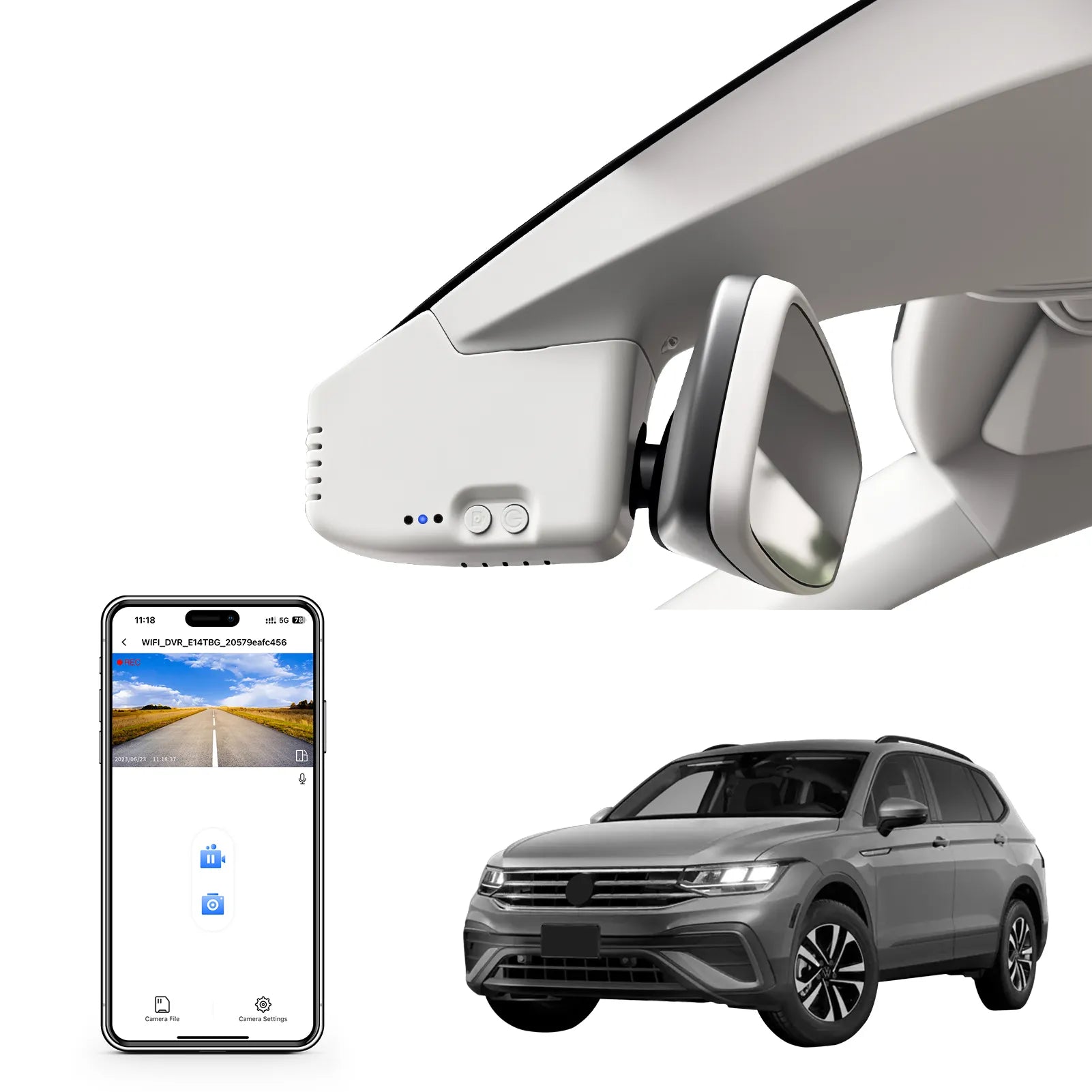 Mangoal Front 4K HDR Dash Cam STARVIS 2 IMX678, Custom Fit for Volkswagen Tiguan 2018-2024 Gen2 AD/BW (Model B Gray)