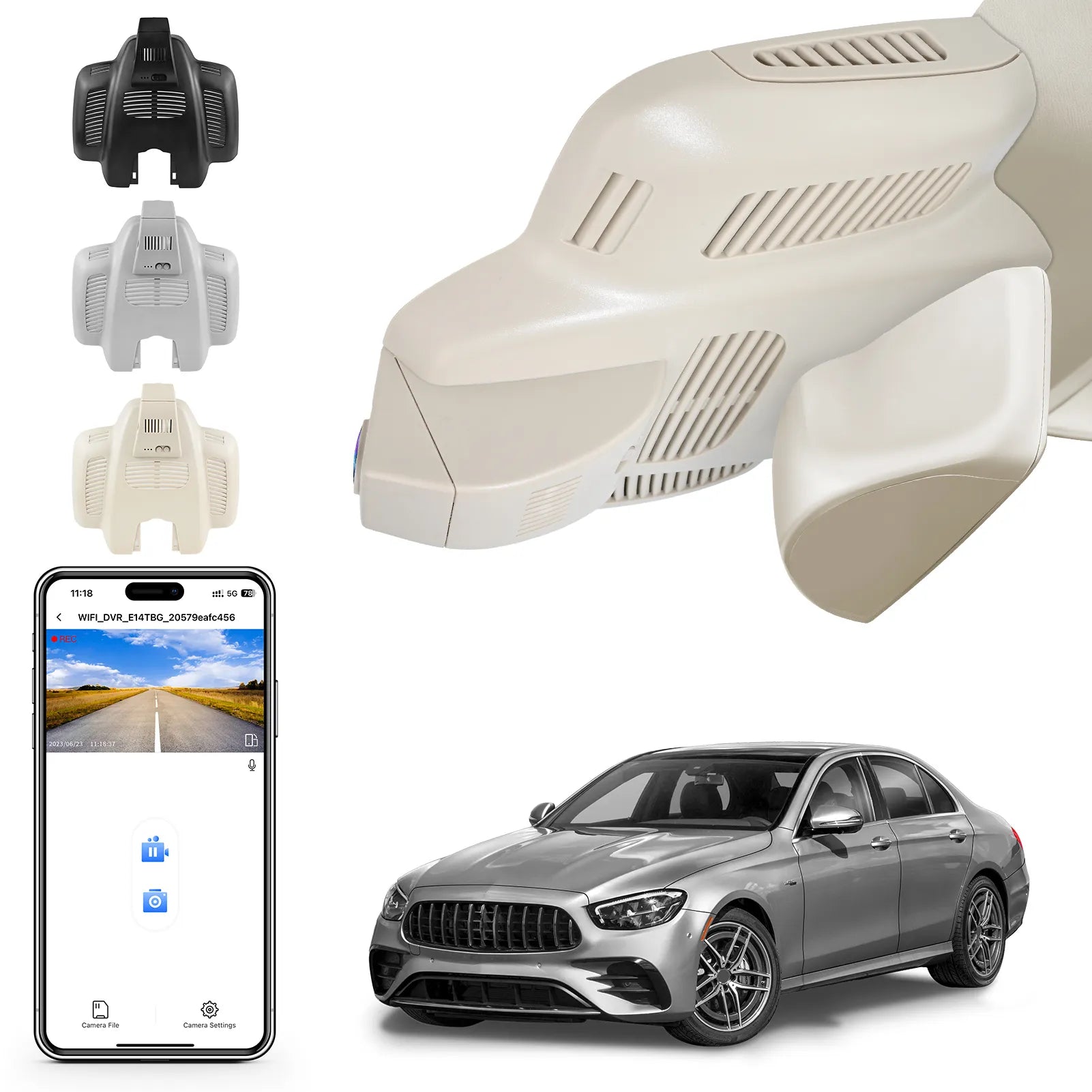 Mangoal Front 4K HDR Dash Cam STARVIS 2 IMX678, Custom for Mercedes-Benz E-Class W213 Gen5 E-Class 2017-2023 & E53 E63 AMG 2018-2024(Model D Beige)