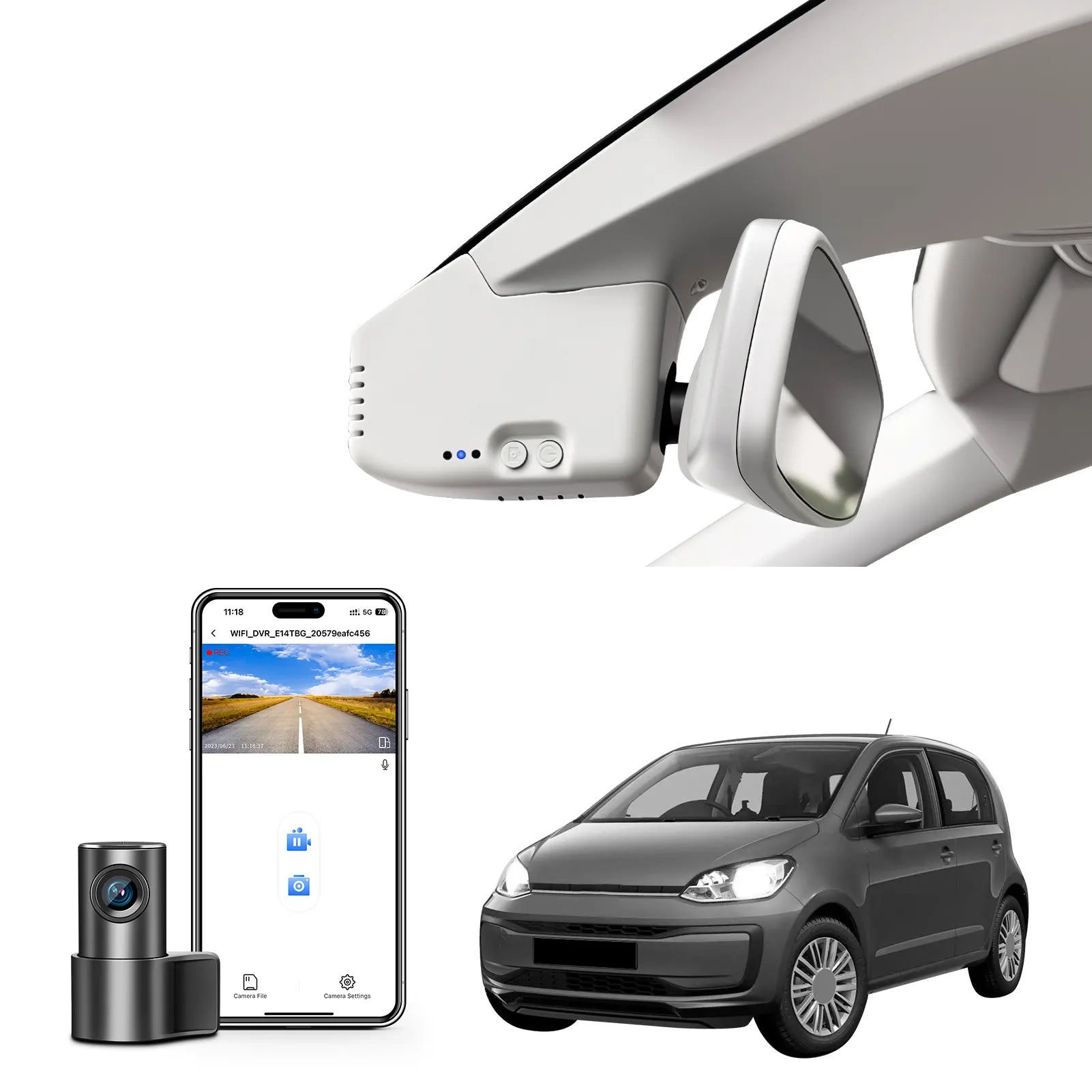 Mangoal Front 4K & Rear 1080p Dash Cam for Volkswagen up! & e-up! Take up! Move up! High up! (Model B Gray)