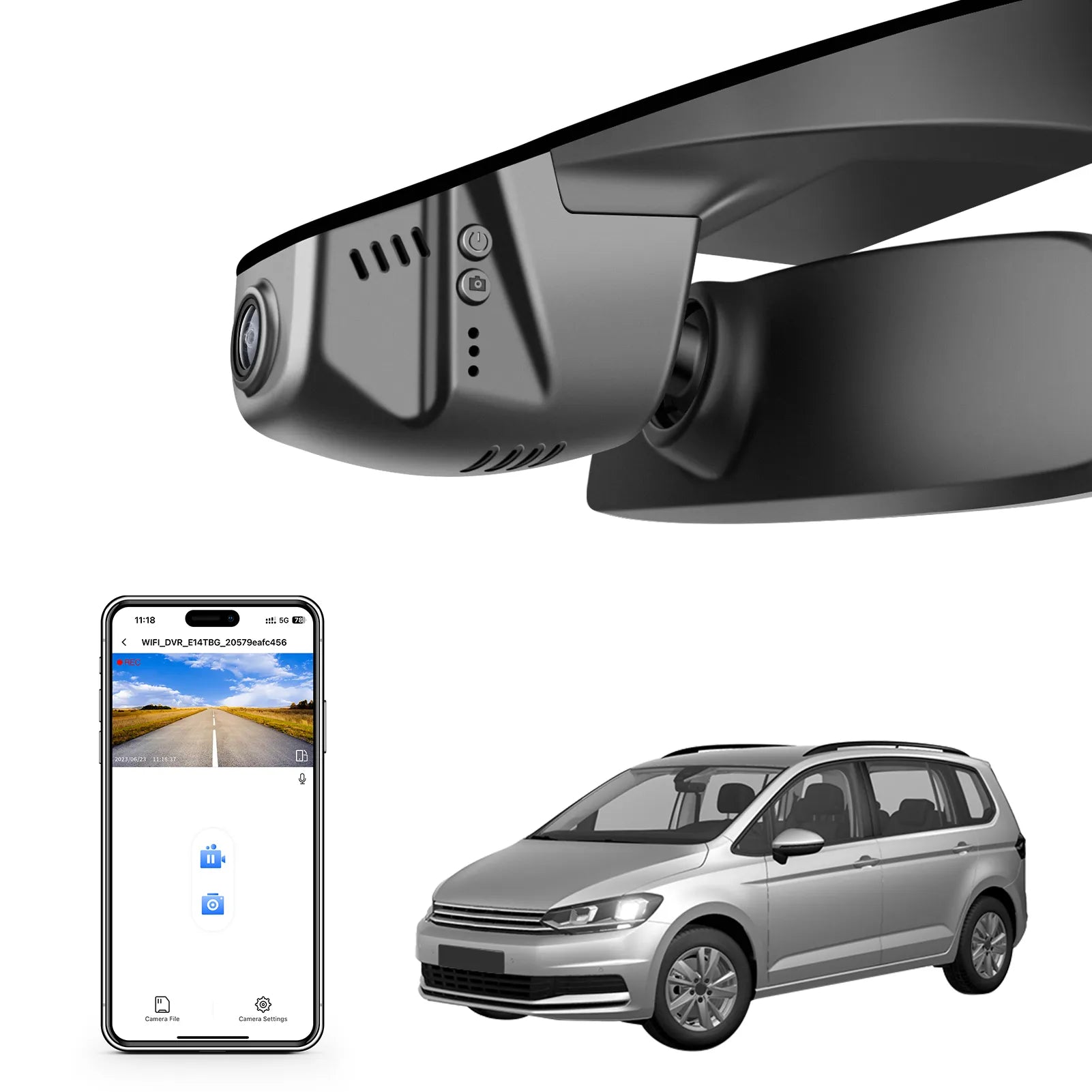 Mangoal Front 4K HDR Dash Cam STARVIS 2 IMX678, Custom Fit for Volkswagen Touran 2016-2024 (Model B Black)