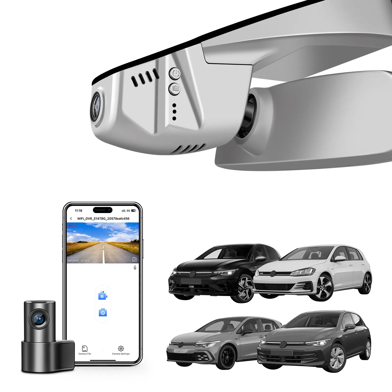 Mangoal 4K Front & 2K Rear 2 Channel HDR Dash Cam, Dual STARVIS 2 IMX678 IMX675, Custom Fit for Volkswagen Golf & Golf GTI & Golf R MK 7/7.5/8 2015-2025 (Model B Gray)