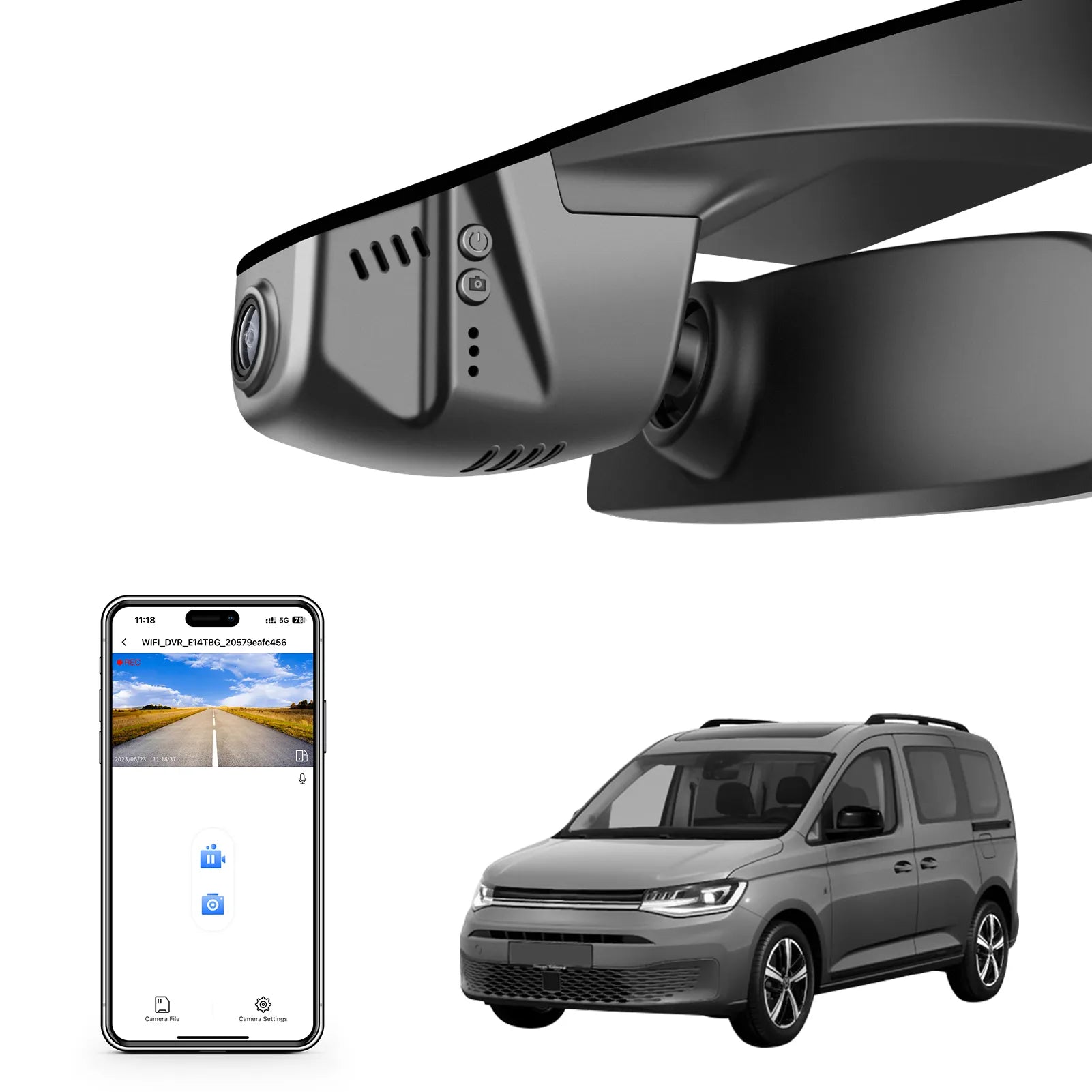 Mangoal Front 4K HDR Dash Cam STARVIS 2 IMX678, Custom Fit for Volkswagen Caddy 2016-2026 (Model B Black)