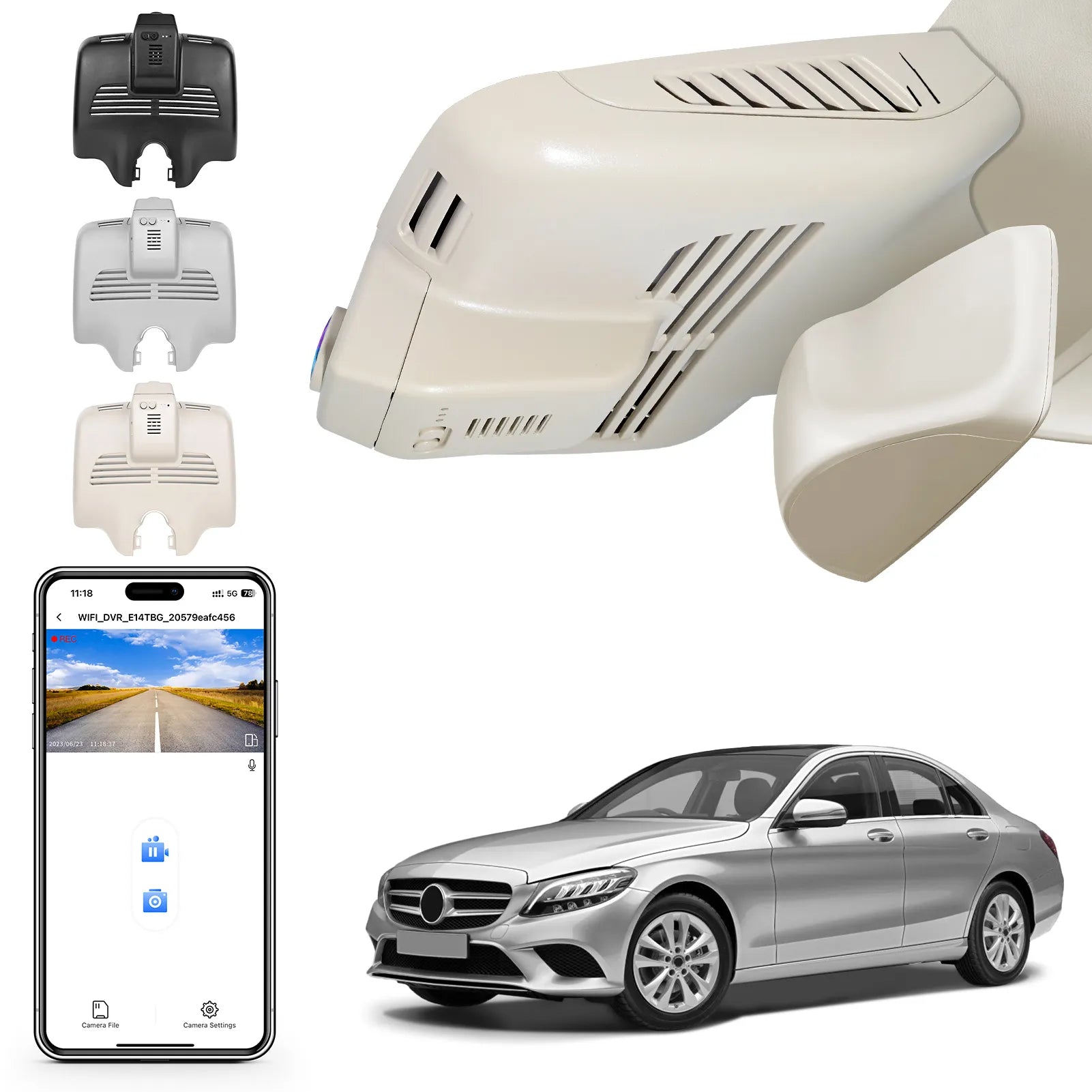 Mangoal Front 4K HDR Dash Cam STARVIS 2 IMX678 for Mercedes-Benz C-Class Gen4 W/S/C/A 205 2015-2021(Model B Beige), C200 C250 C300 etc