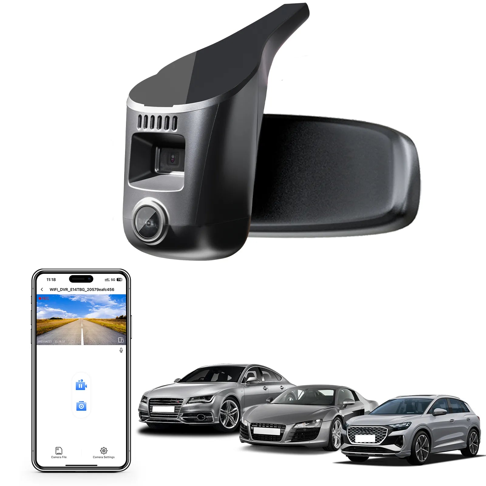 Mangoal Front 4K & Rear 1080p Dash Cam for Audi (Model E Black)