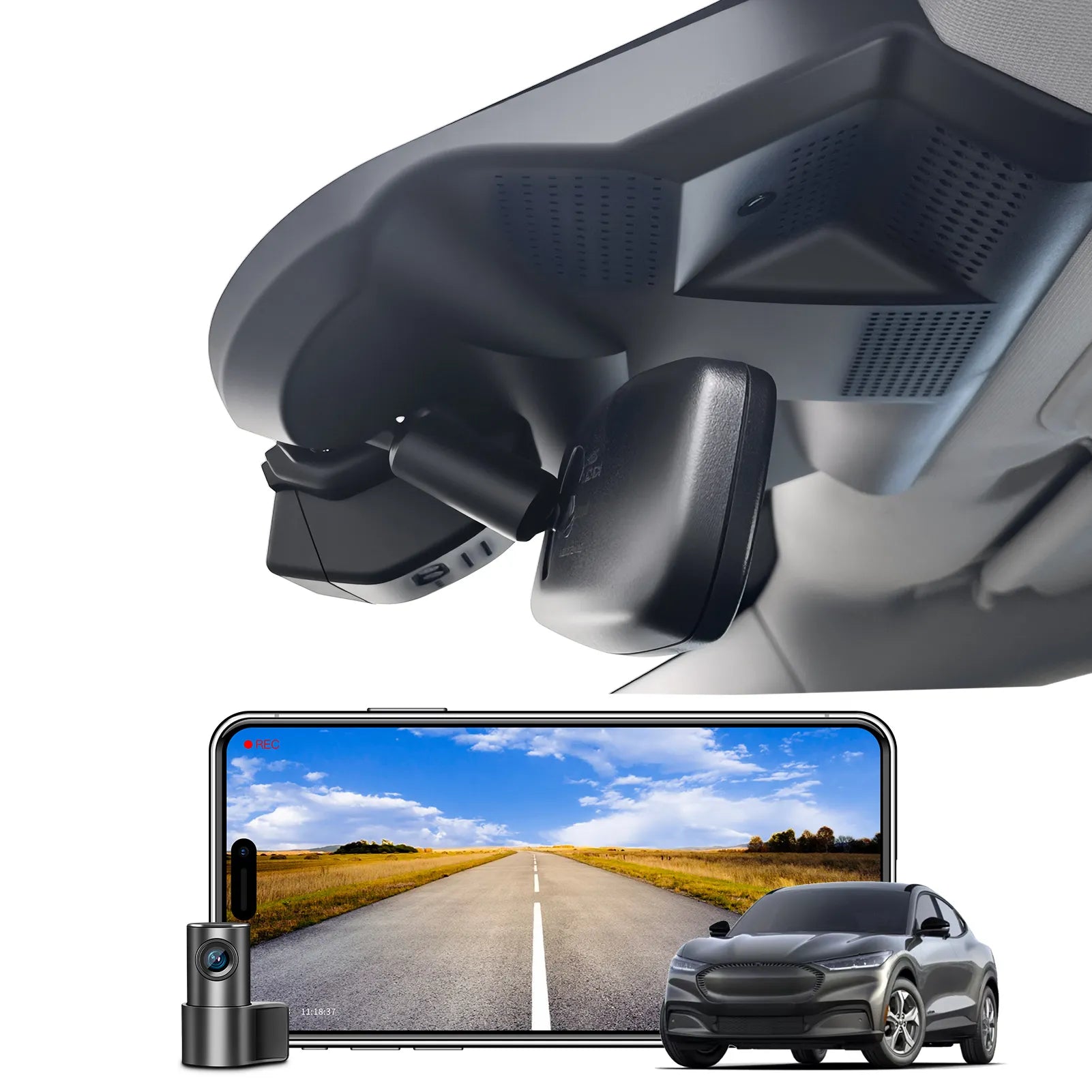 Mangoal 4K Front & 2K Rear 2 Channel HDR Dash Cam, Dual STARVIS 2 IMX678 IMX675, Custom Fit for Ford Mustang mach-E 2021 2022 2023 2024 2025, Select Premium California Route 1 GT Accessories, UHD 2160P Video, WiFi & App, 128GB Card