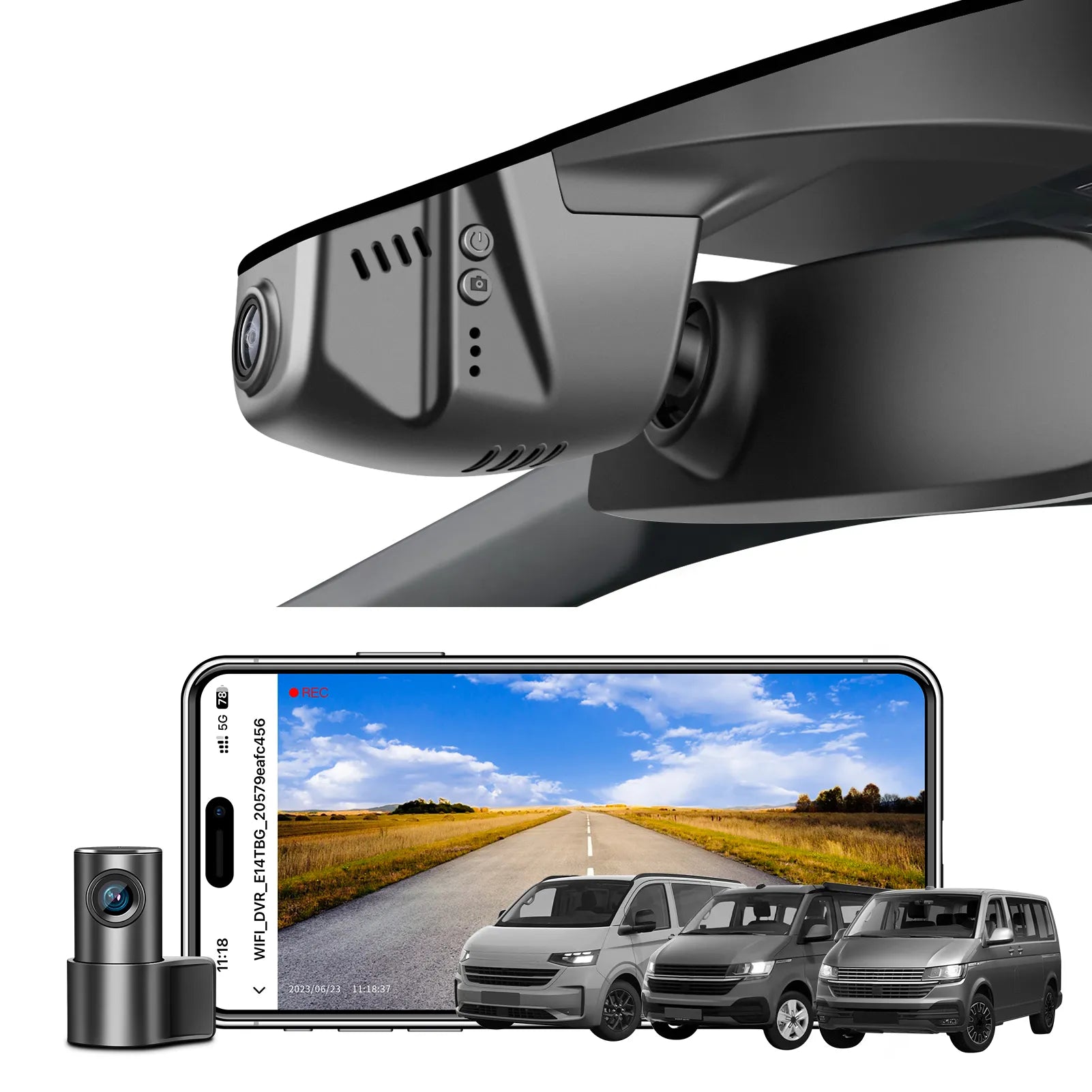 Mangoal 4K Front & 2K Rear 2 Channel HDR Dash Cam, Dual STARVIS 2 IMX678 IMX675, Custom Fit for Volkswagen Transporter T6 T6.1 Multivan & California & Caravelle (Model B Black)